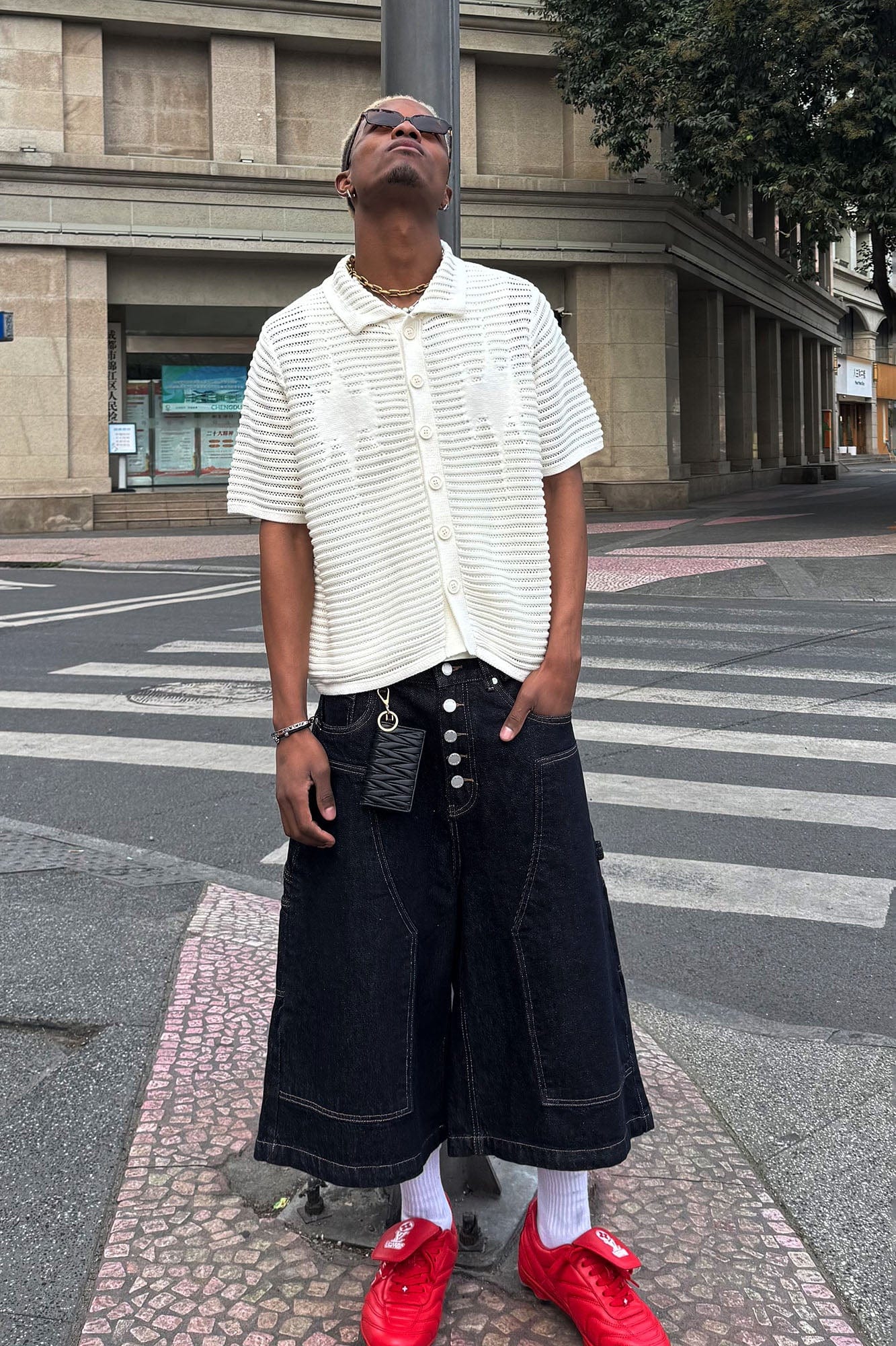 STEEPC Hollow-Out Knit Polo Half Shirt