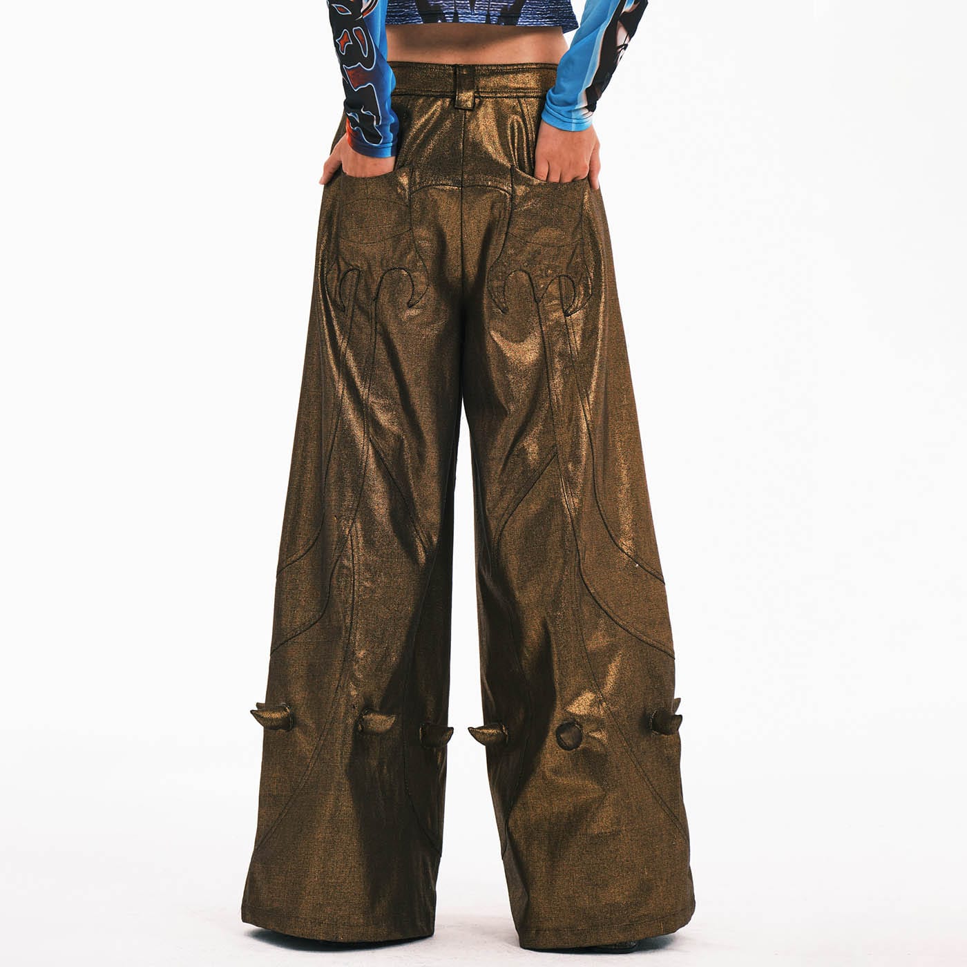 EMBRYO Metallic Devil Horned Wide-Leg Pants