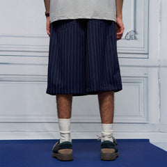 UNLIMITED MOTE Pleated Wide-Leg Drawstring Shorts Stripe