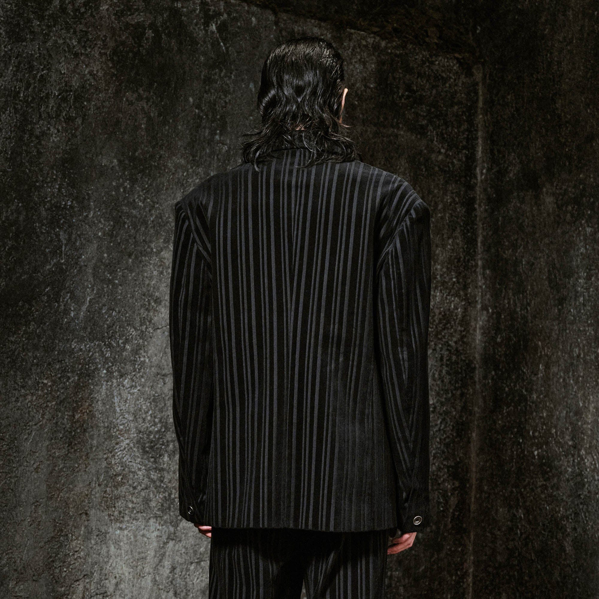 ILNya Nieternite Nifutur Corduroy Stripe Panel Satin Lapel Blazer
