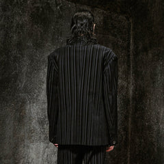ILNya Nieternite Nifutur Corduroy Stripe Panel Satin Lapel Blazer