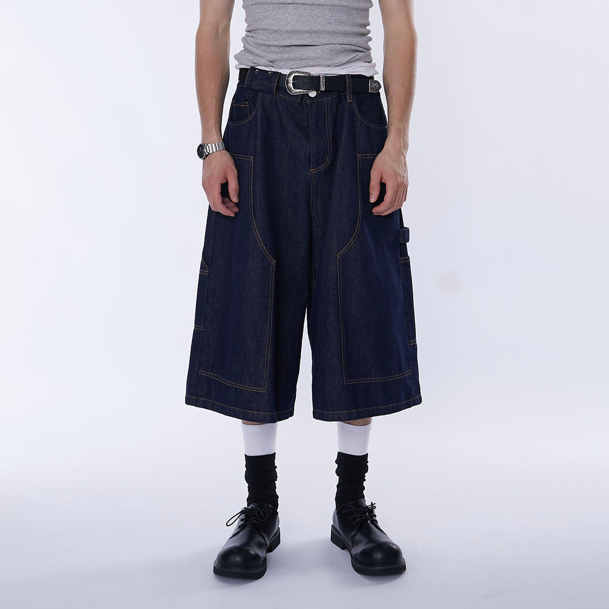 ASSEEN Double-Knee Raw Denim Shorts