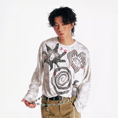 1997 POSTOFFICE Distressed Tribal Graphics Long-Sleeve Tee