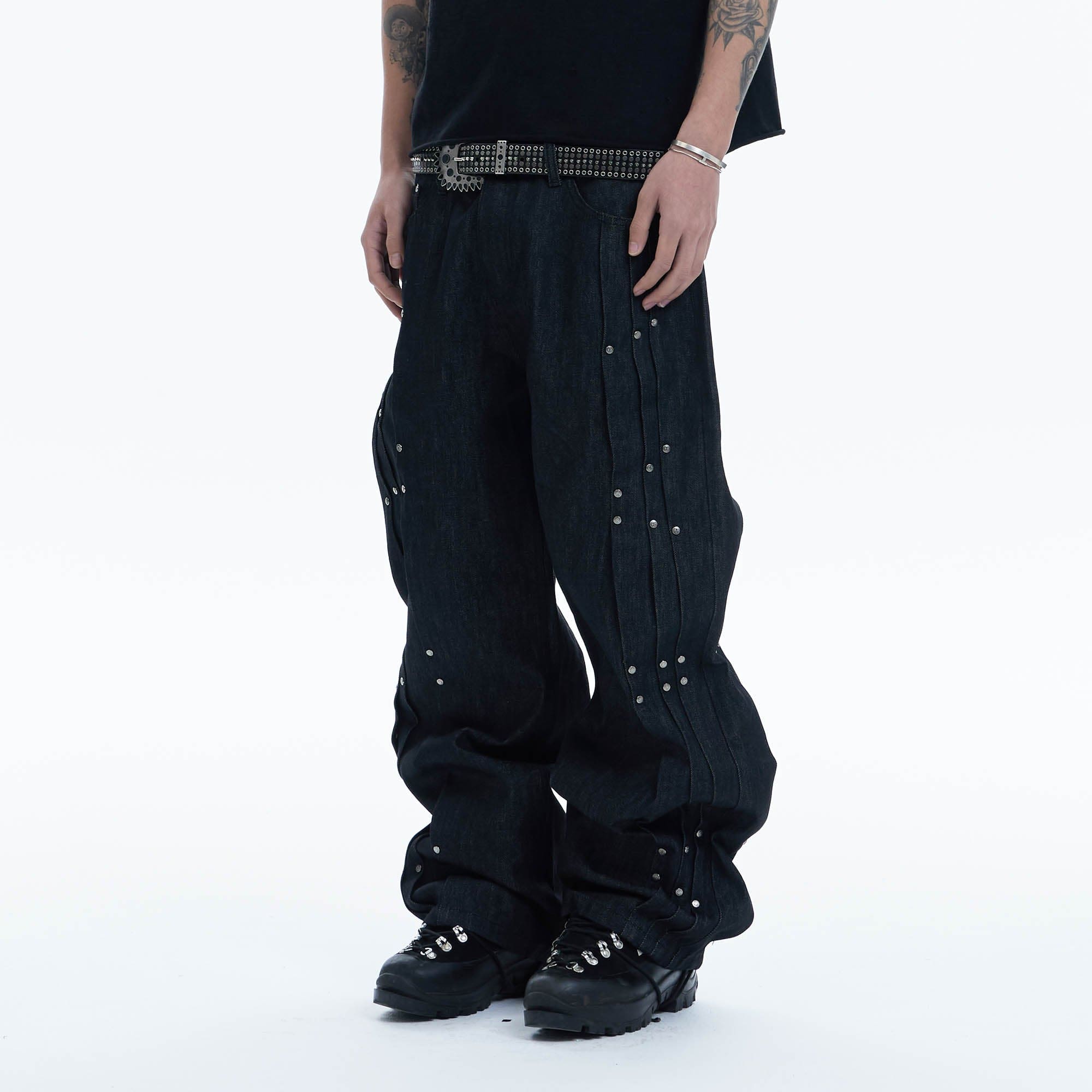DND4DES Paneled Rivet Wide-Leg Jeans