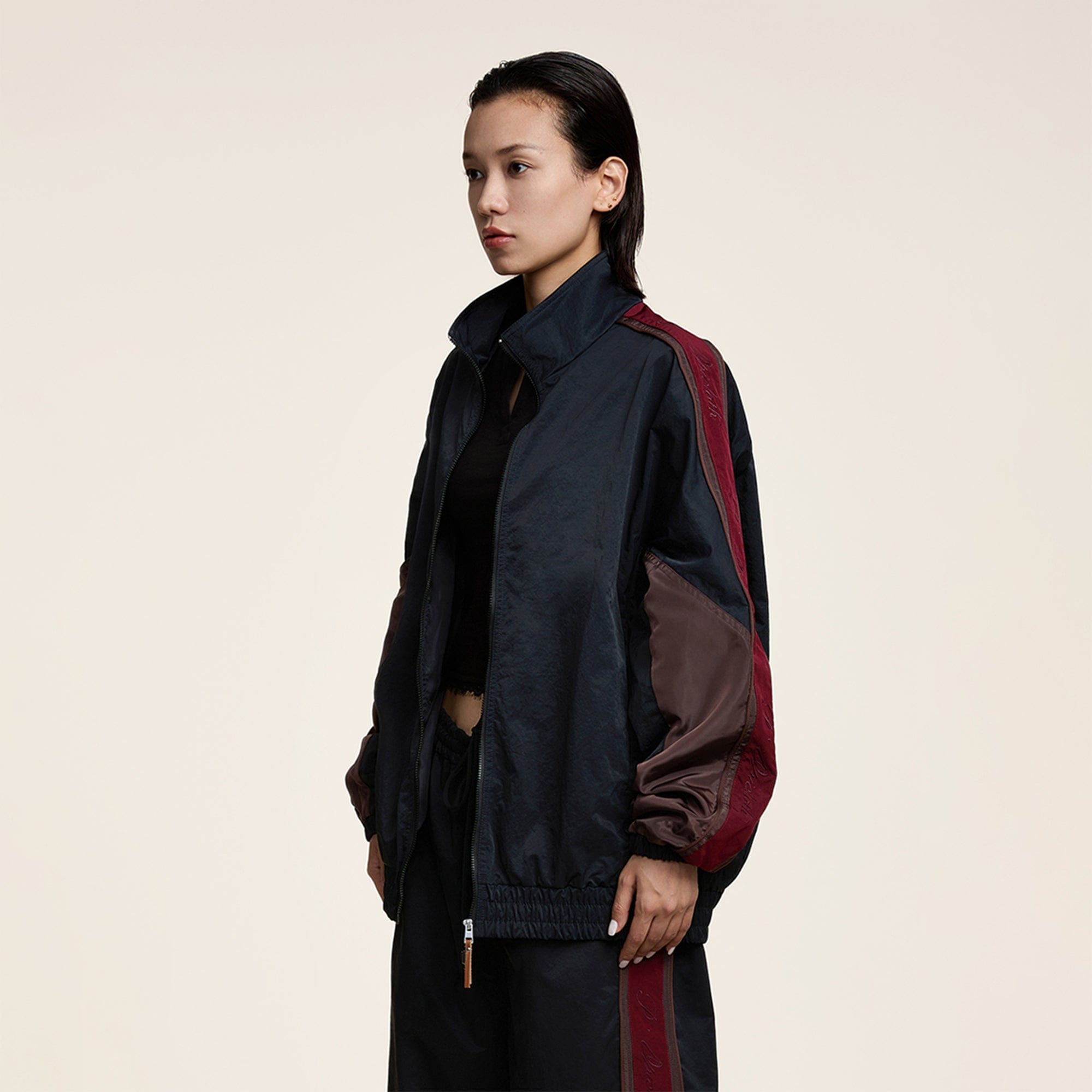 OPICLOTH Classic Color Block Stand Collar Jacket