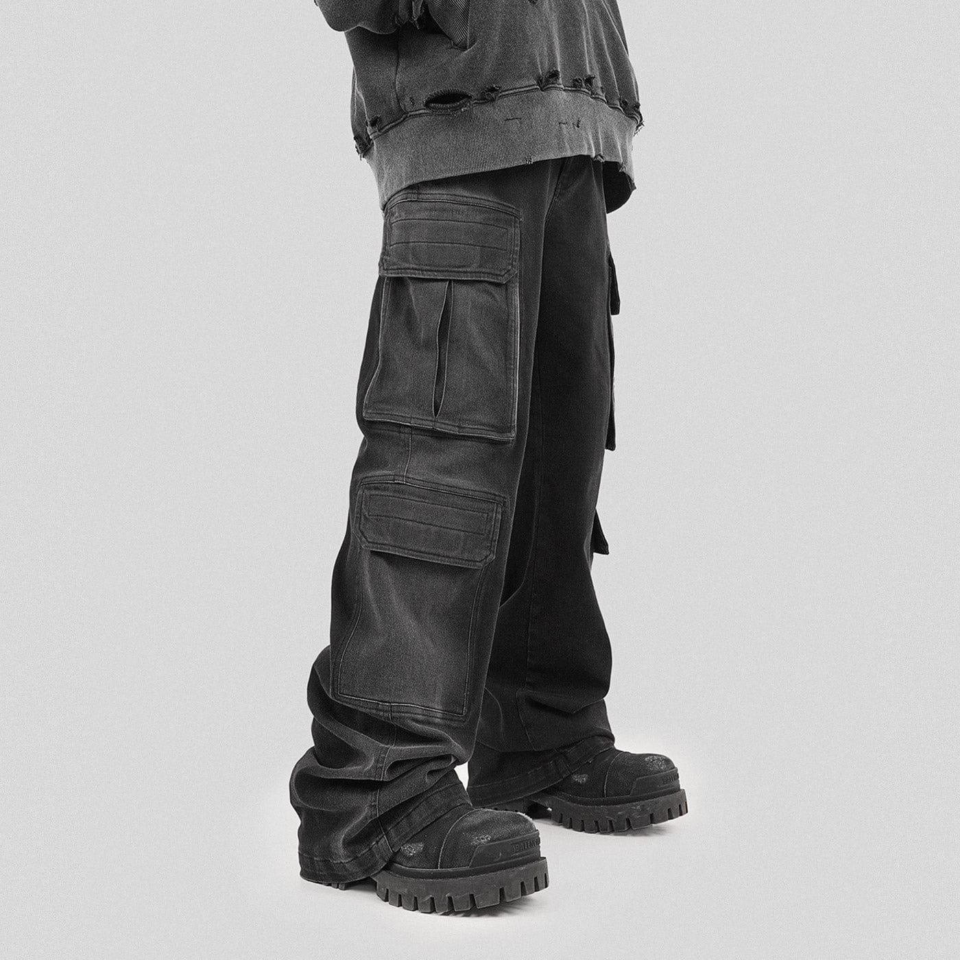 UNDERWATER Multi Pockets Gradient Jeans Black