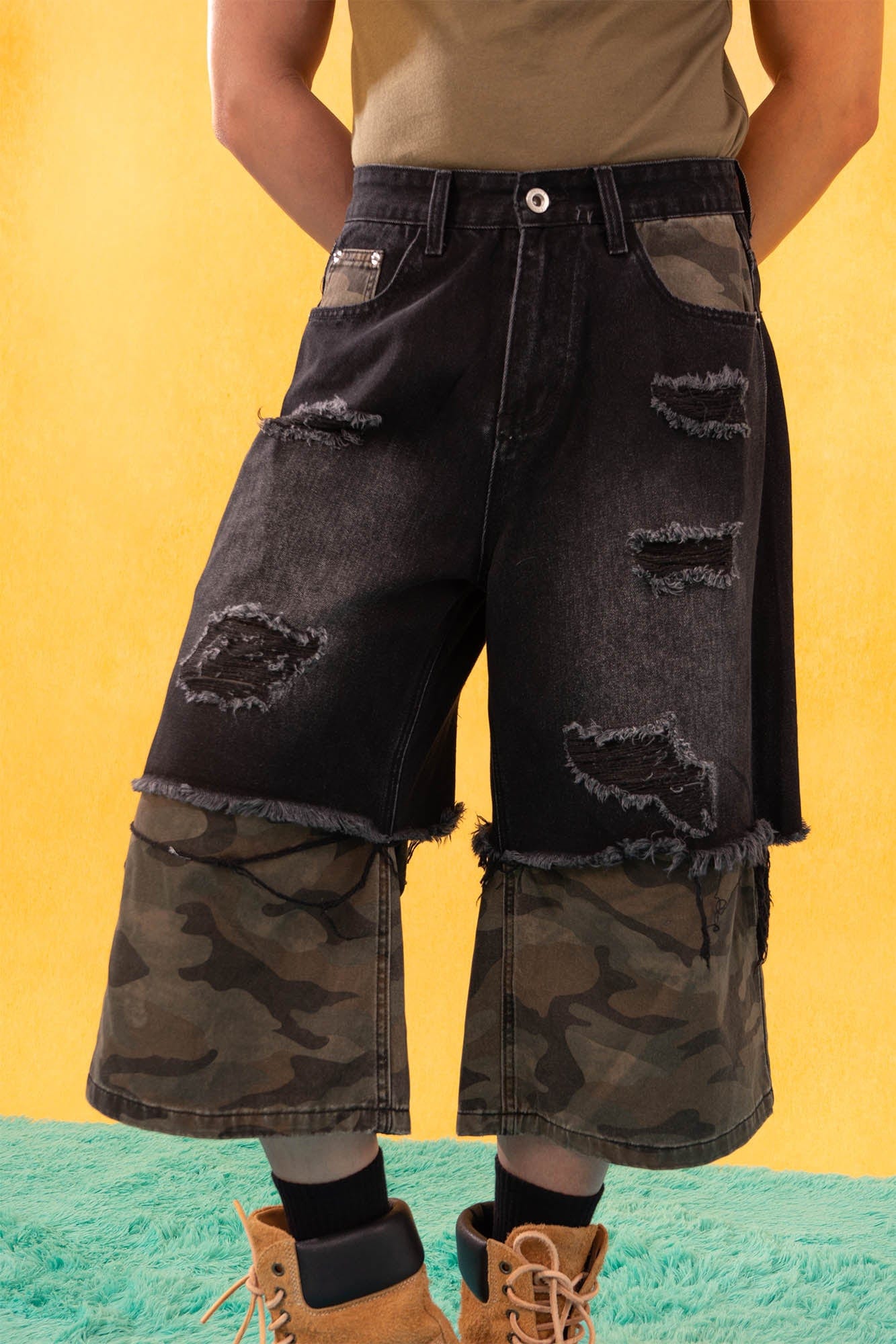 CLP Distressed Layered Camo Cargo Shorts