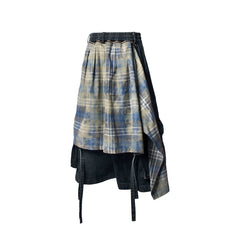 RELABEL Detachable Plaid Drape Denim Shorts