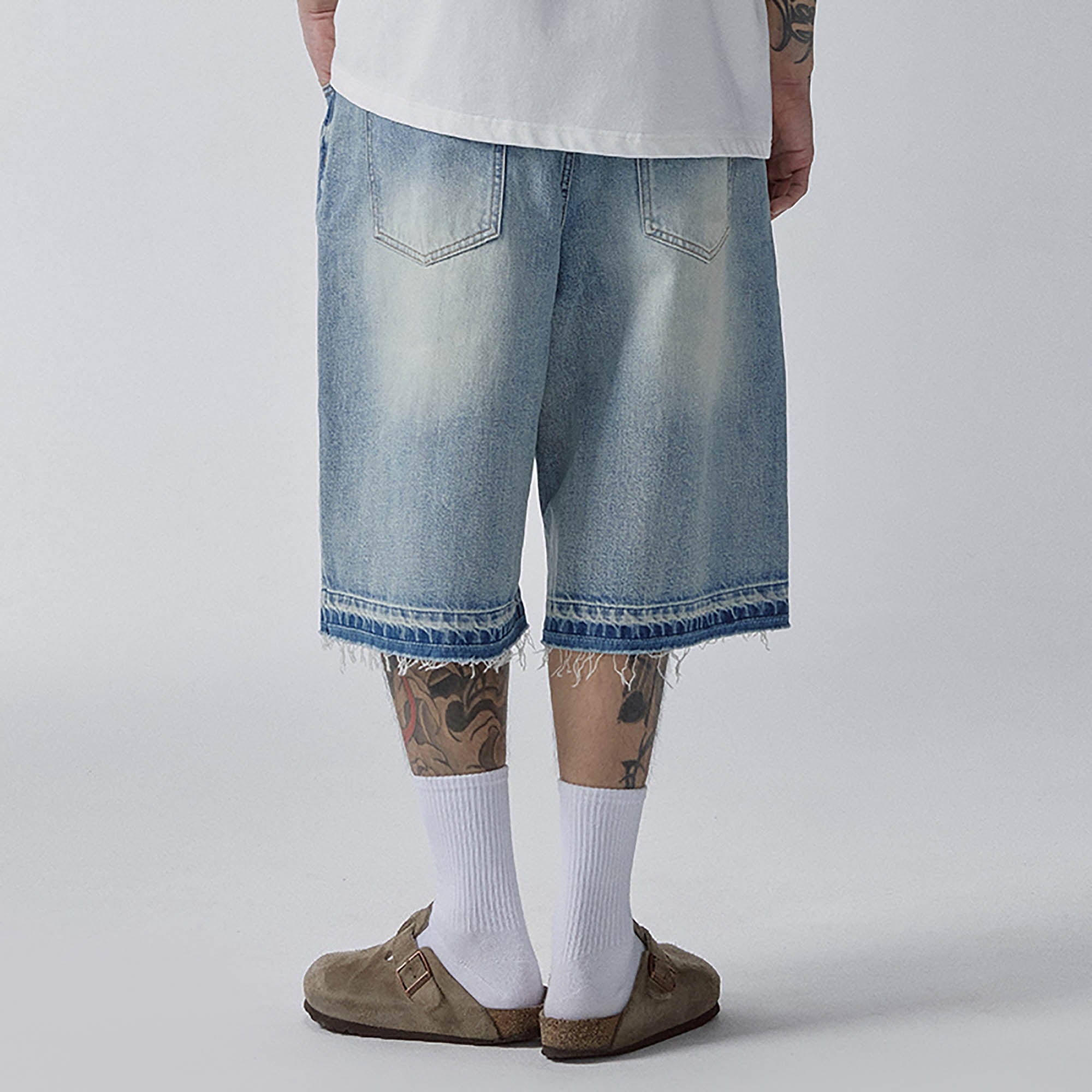 F2CE Washed Raw-Hem Denim Shorts
