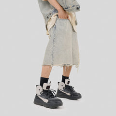 UNDERWATER Raw Edge Washed Denim Shorts