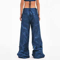 EMBRYO Metallic Devil Horned Wide-Leg Paneled Pants Blue
