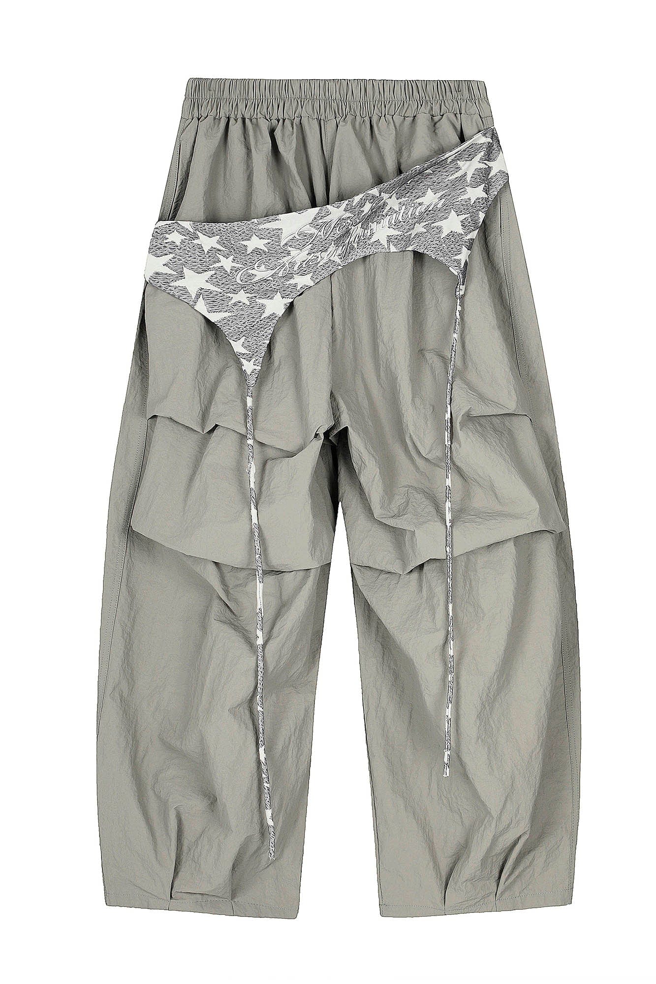 CLP Layered Crinkled Waist-Panel Parachute Pants