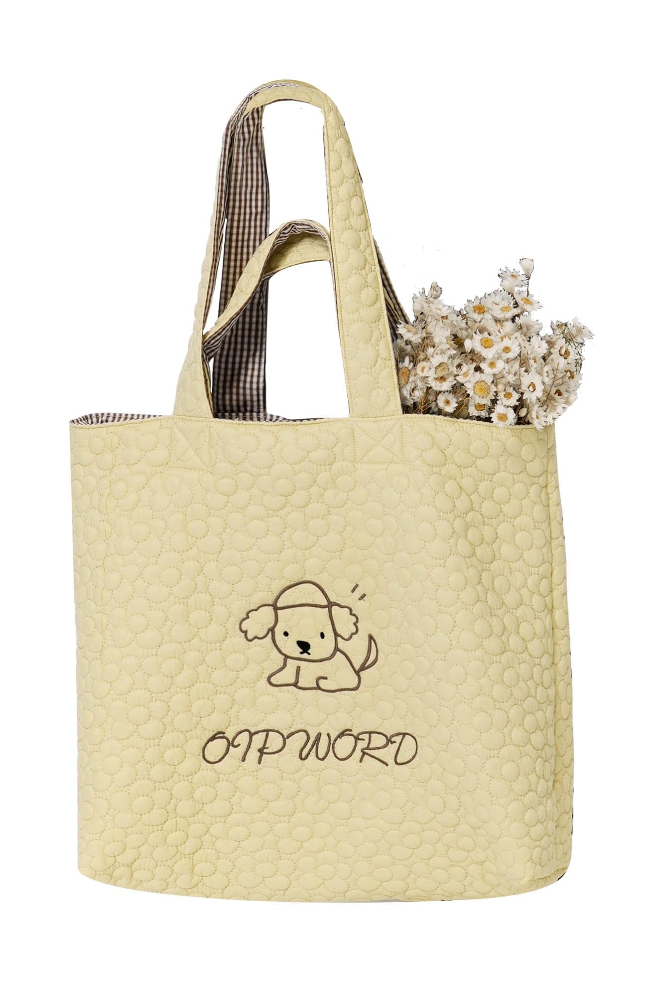 OIPWORD Reversible Quilted & Check Tote Bag