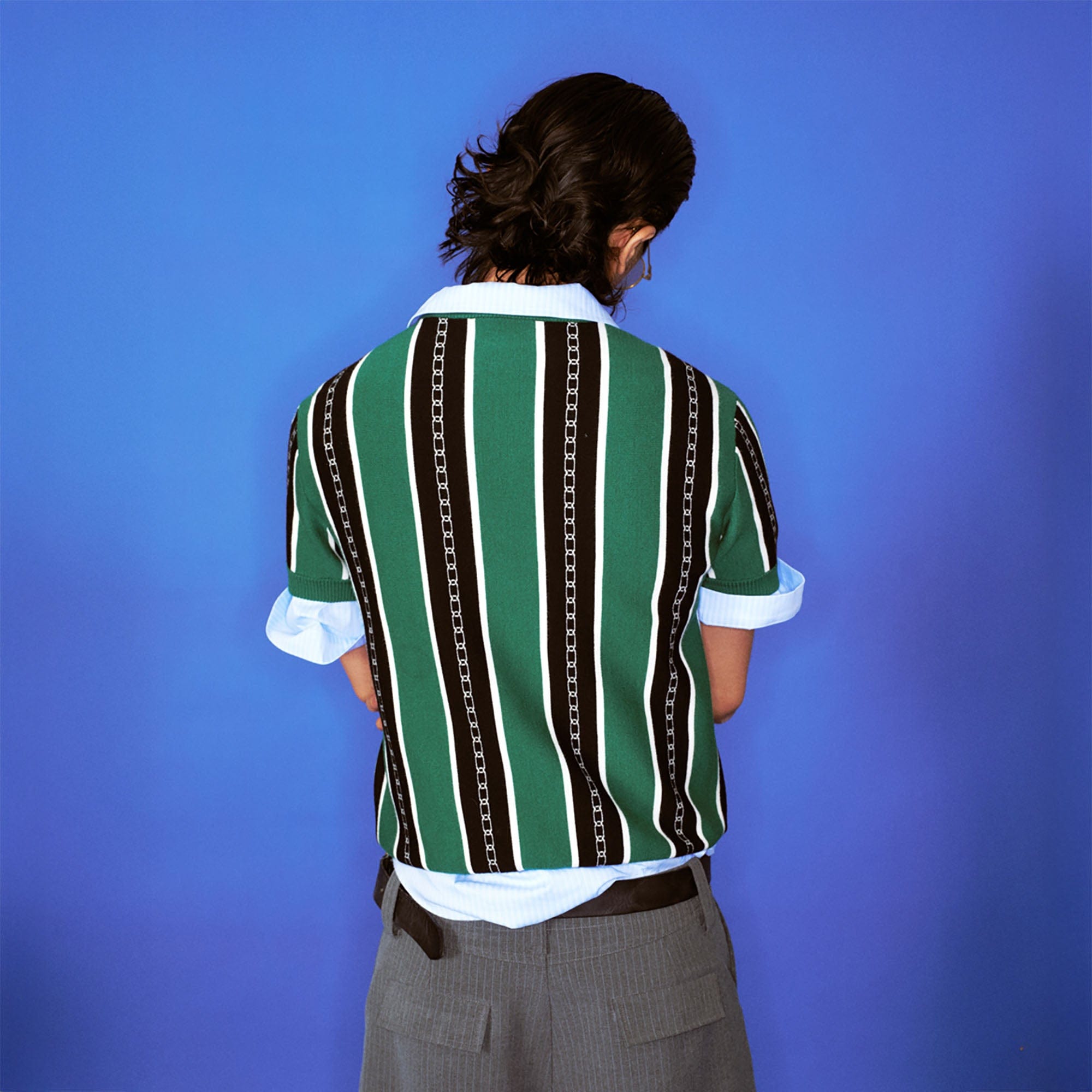TRECLUB Retro Chain Stripe Knit T-Shirt