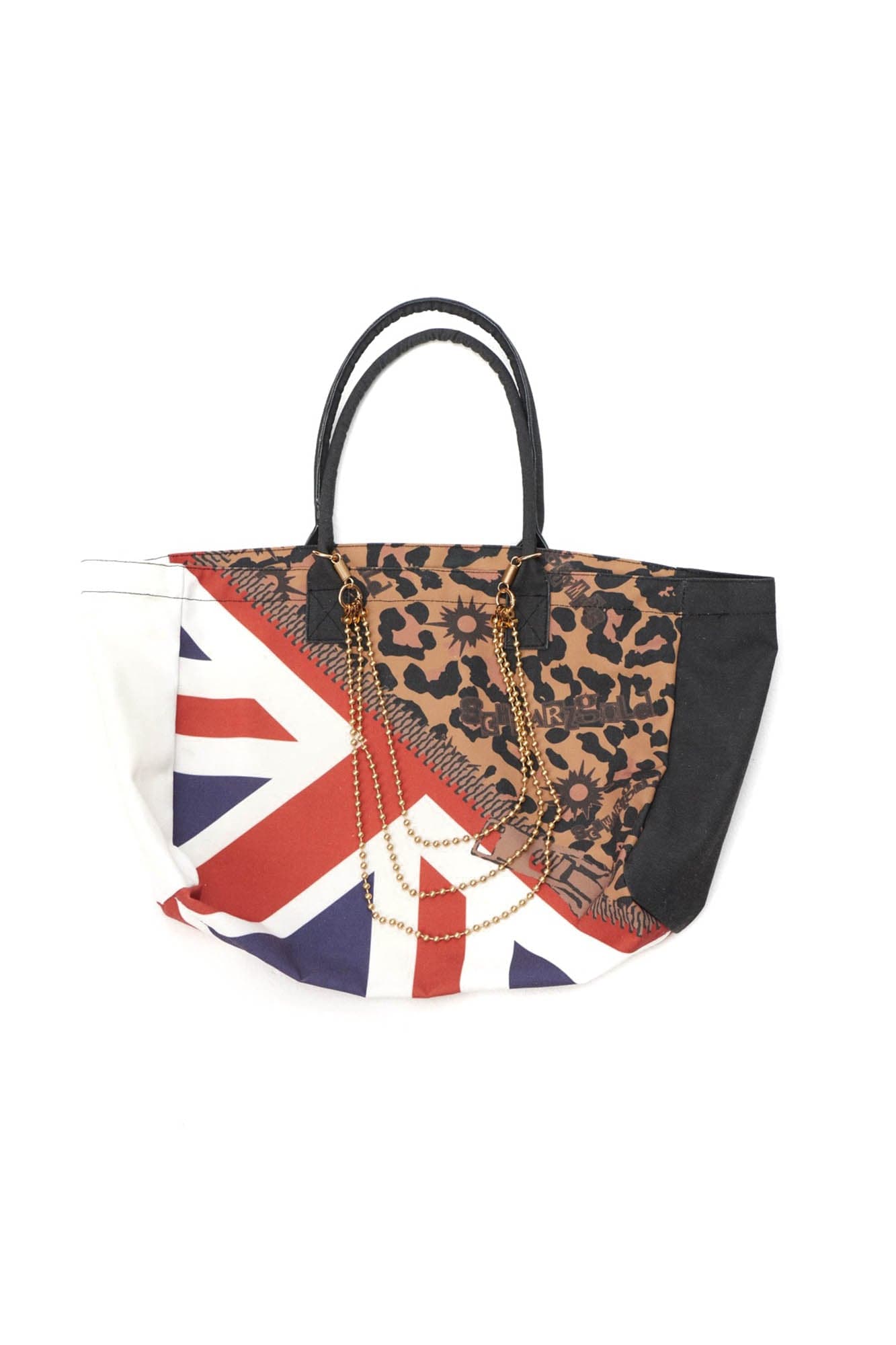 SCHWARZGOLD Leopard Union Flag Patched Chain Tote