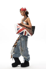 SCHWARZGOLD Leopard Union Flag Patched Chain Tote