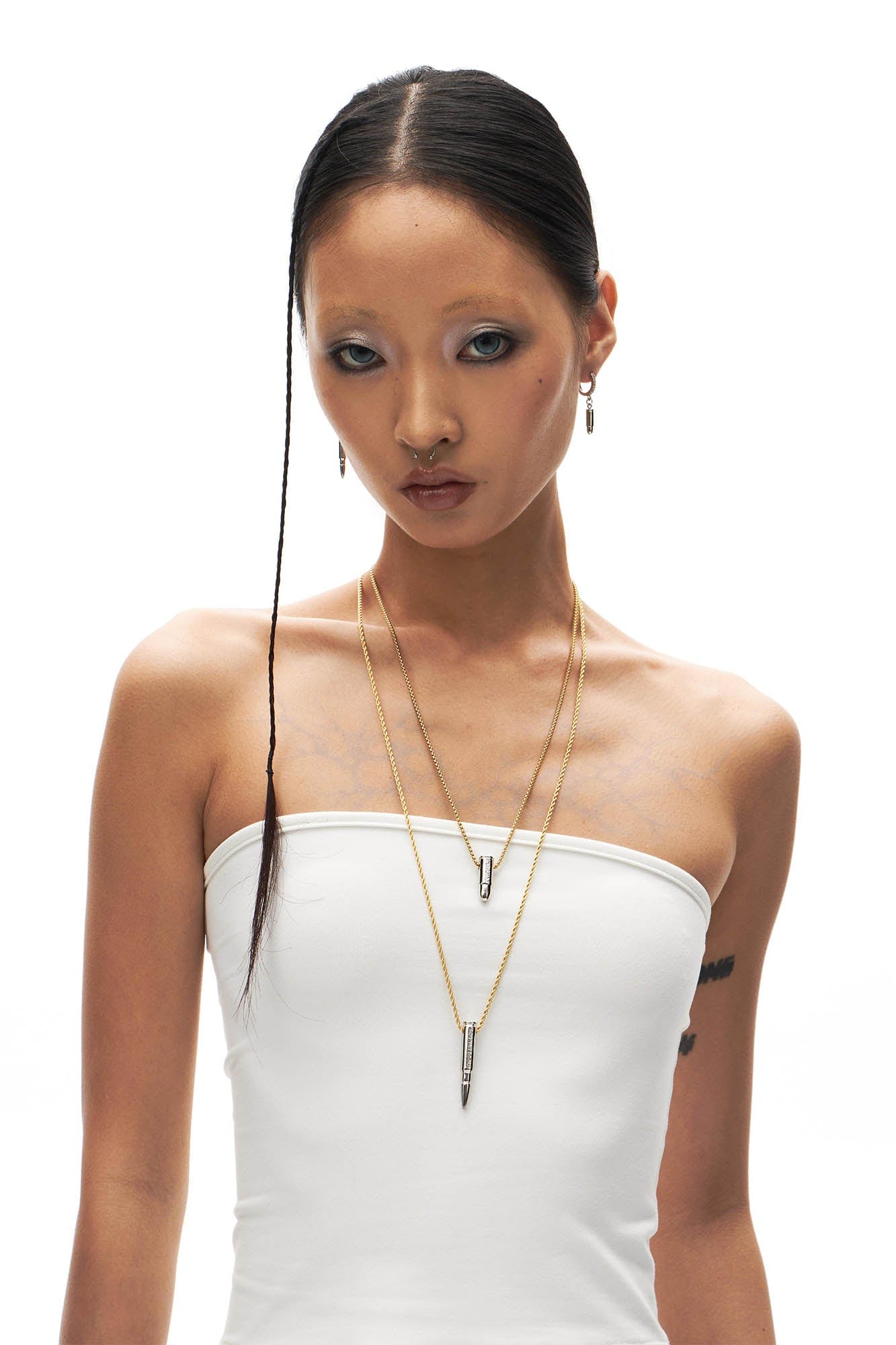 SCHWARZGOLD Layered Bullet Pendant Necklace Silver