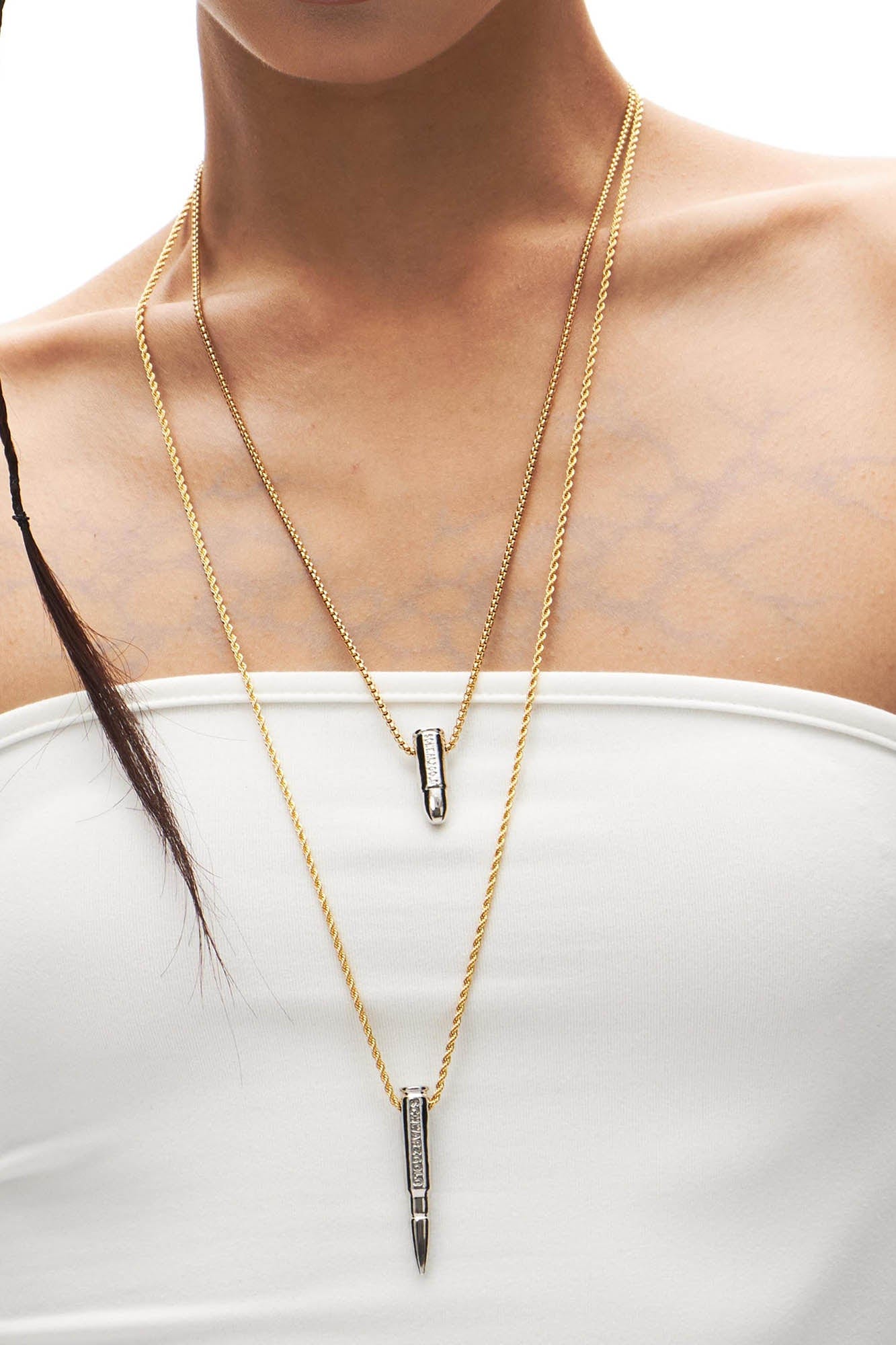 SCHWARZGOLD Layered Bullet Pendant Necklace Silver