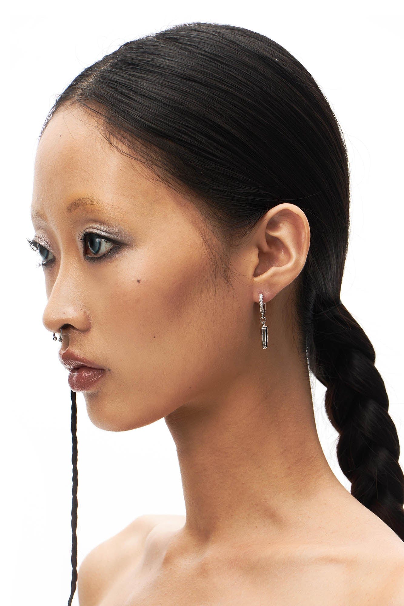 SCHWARZGOLD Diamond Bullet Drop Hoop Earrings