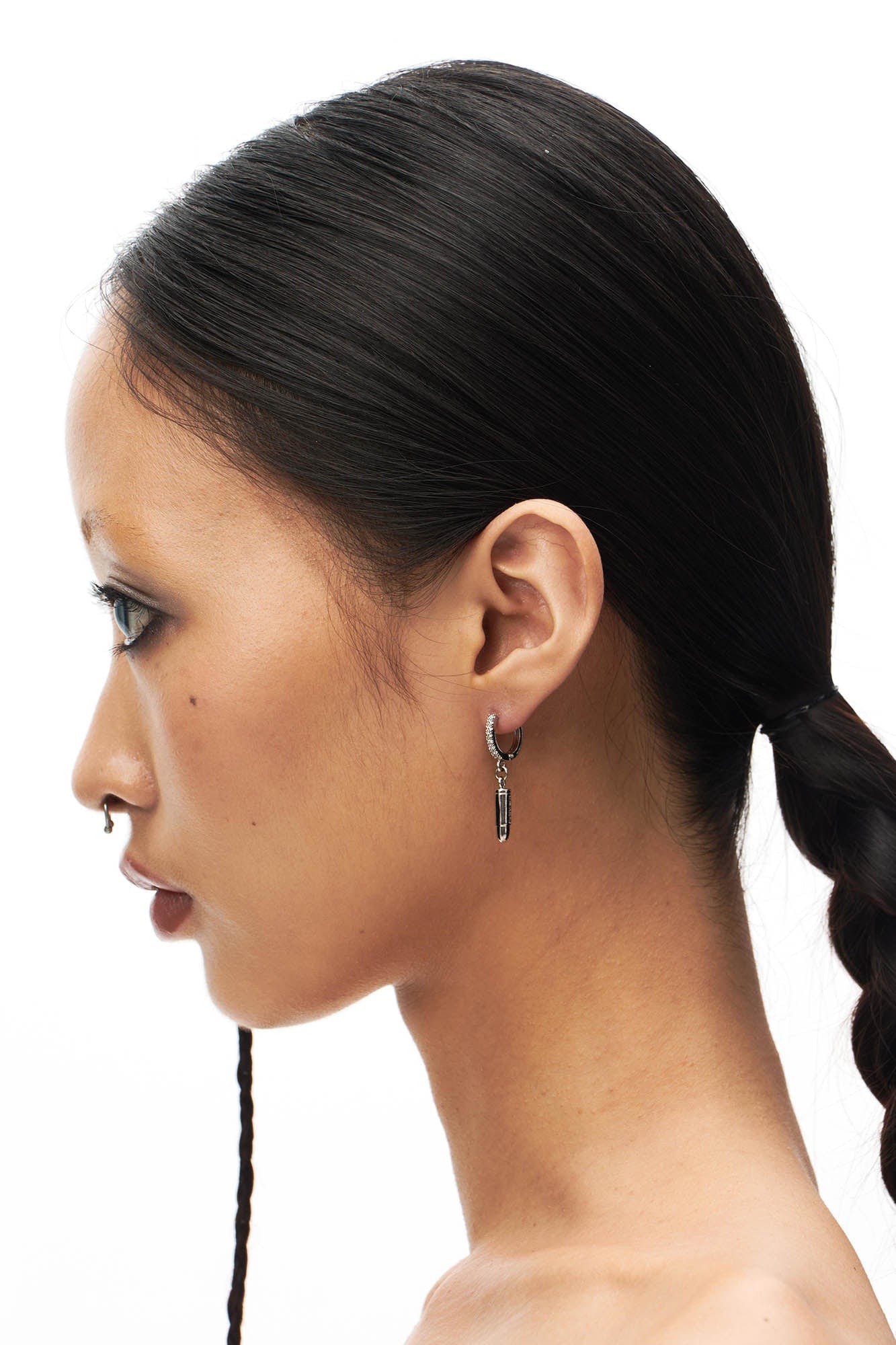 SCHWARZGOLD Diamond Bullet Drop Hoop Earrings