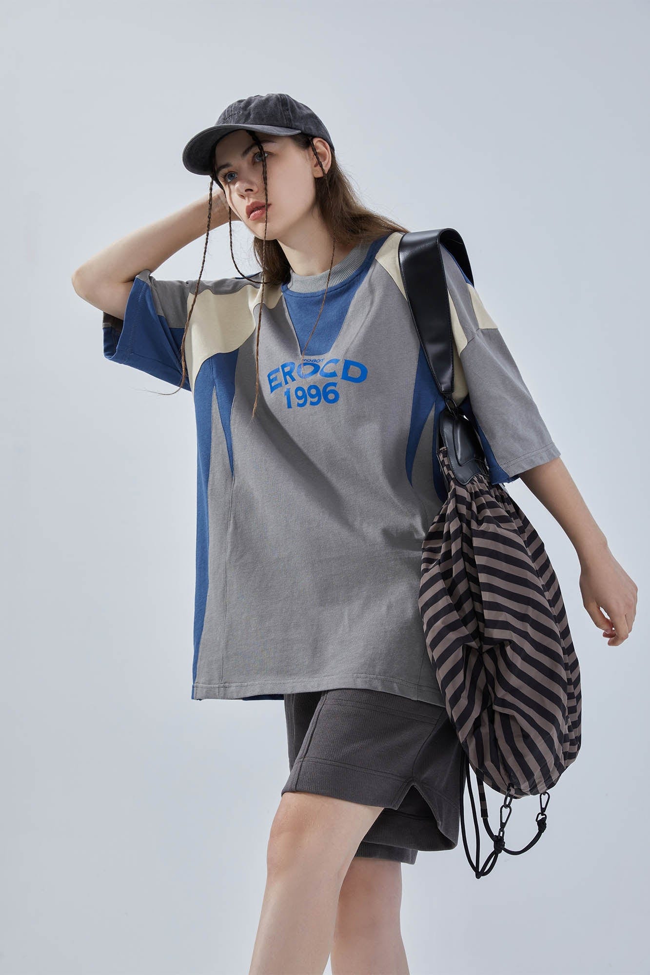 ERROR CODE ROBOT Retro Contrast Spliced Oversized T-Shirt