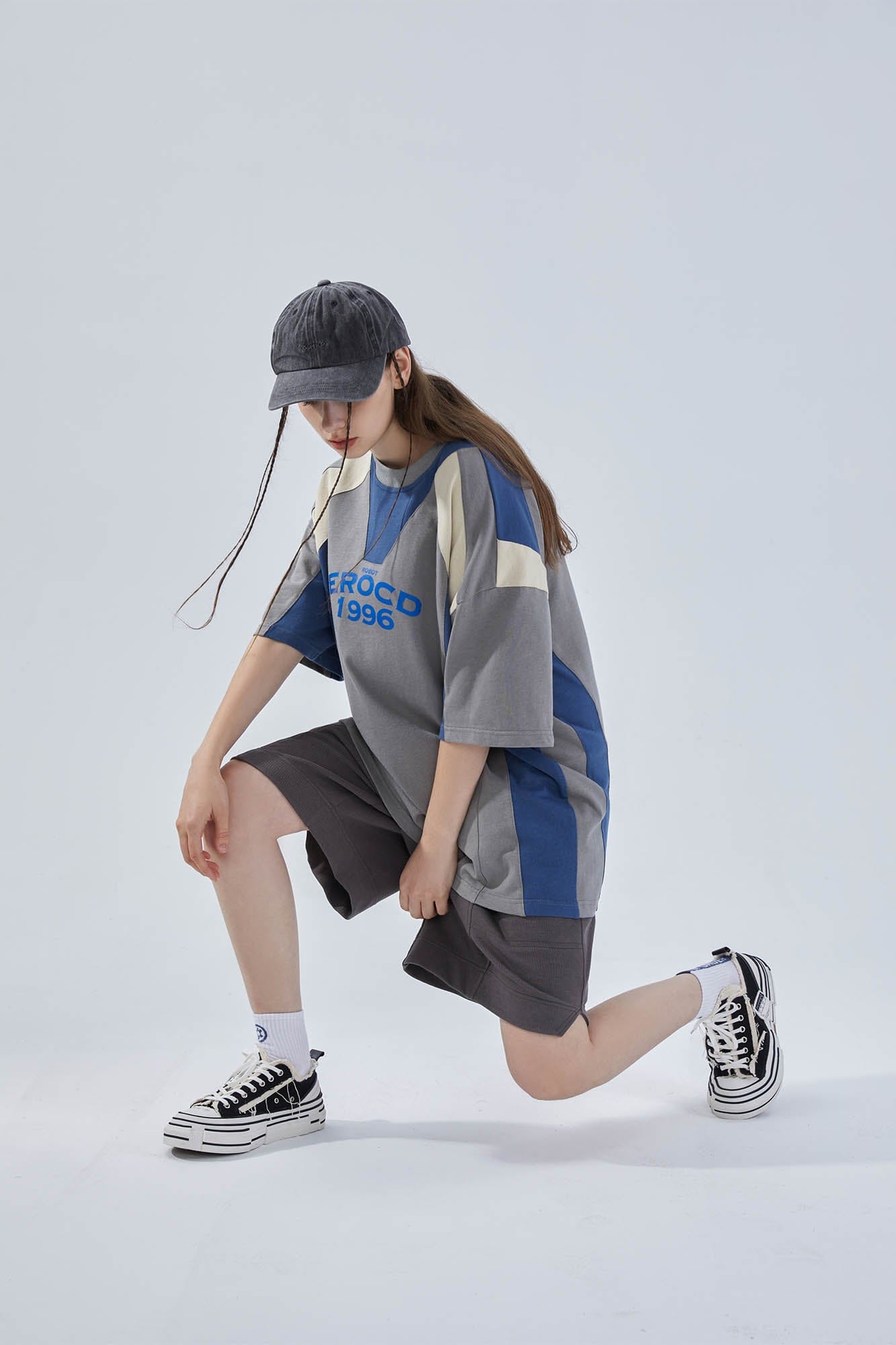 ERROR CODE ROBOT Retro Contrast Spliced Oversized T-Shirt
