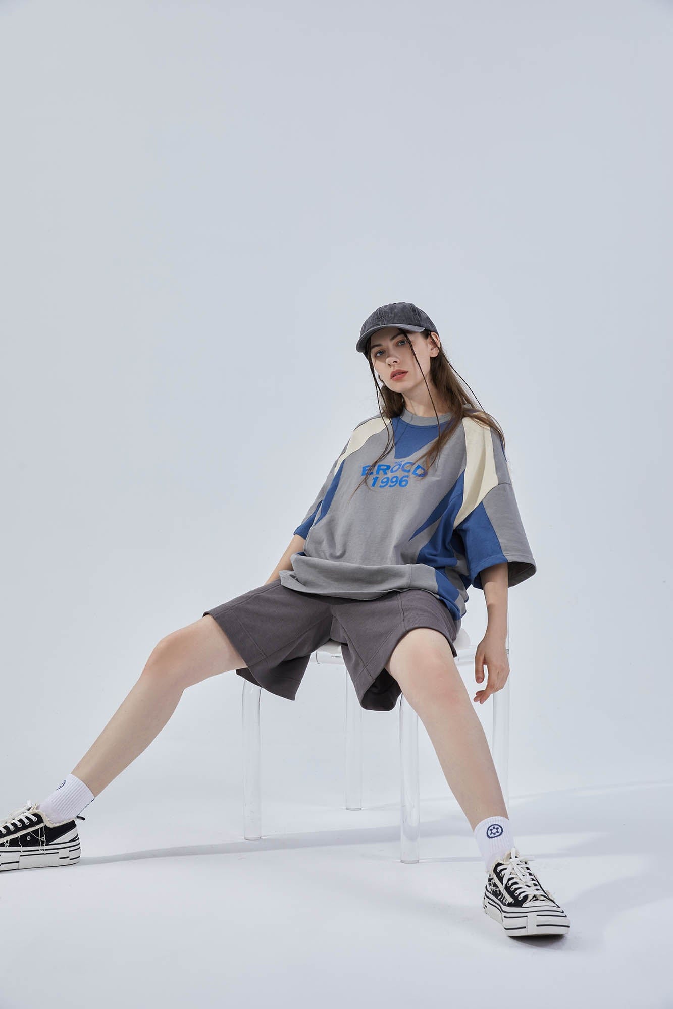 ERROR CODE ROBOT Retro Contrast Spliced Oversized T-Shirt