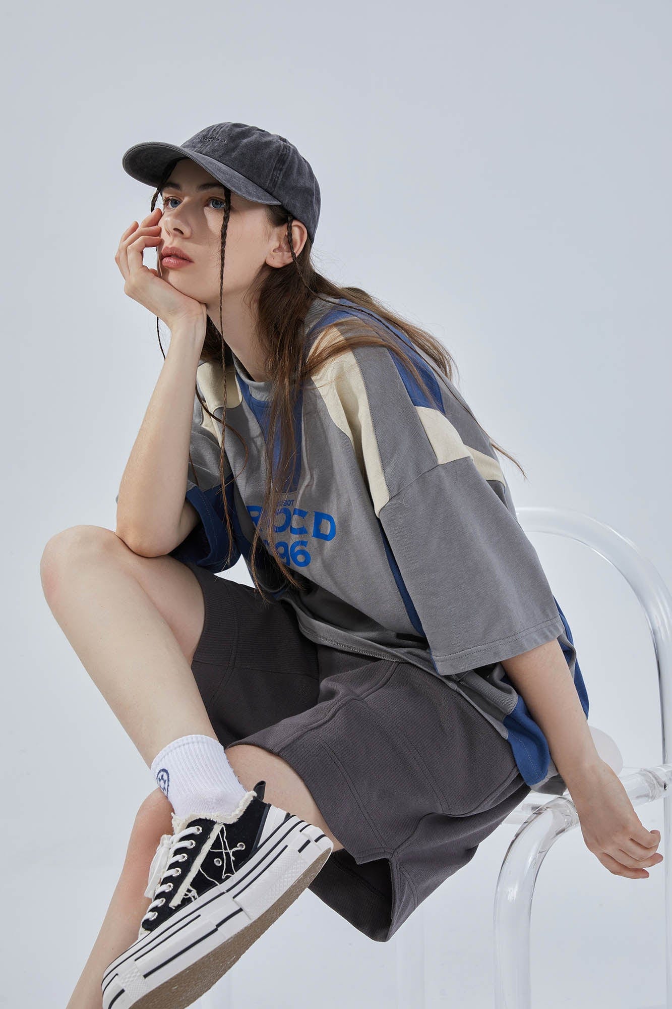 ERROR CODE ROBOT Retro Contrast Spliced Oversized T-Shirt