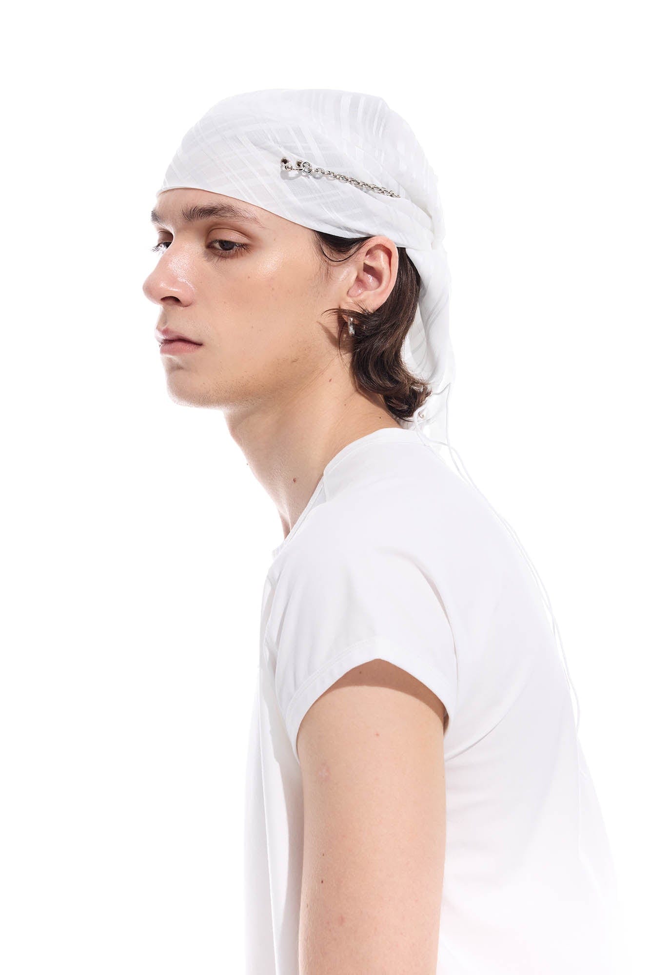 WHISTLEHUNTER Striped Detachable Chain Lace-Up Headscarf