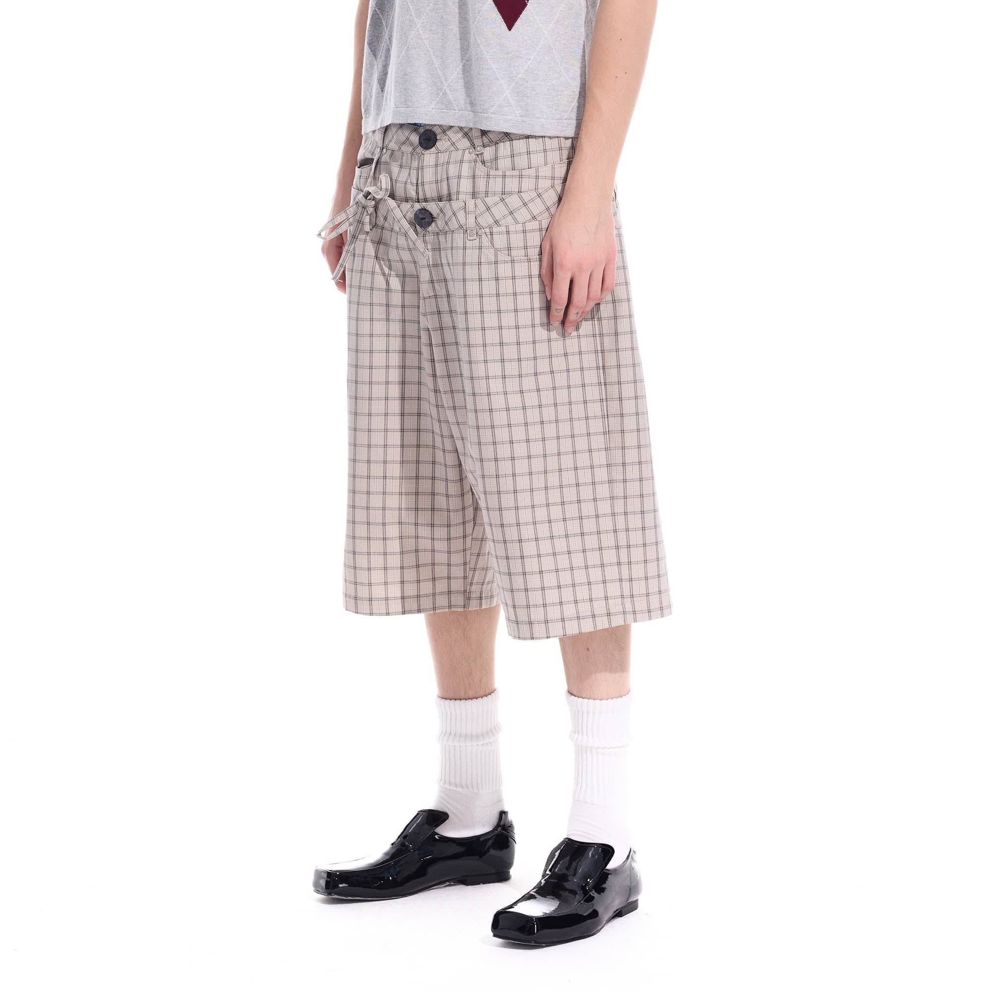 WHISTLEHUNTER Plaid Double-Waist Strap Shorts