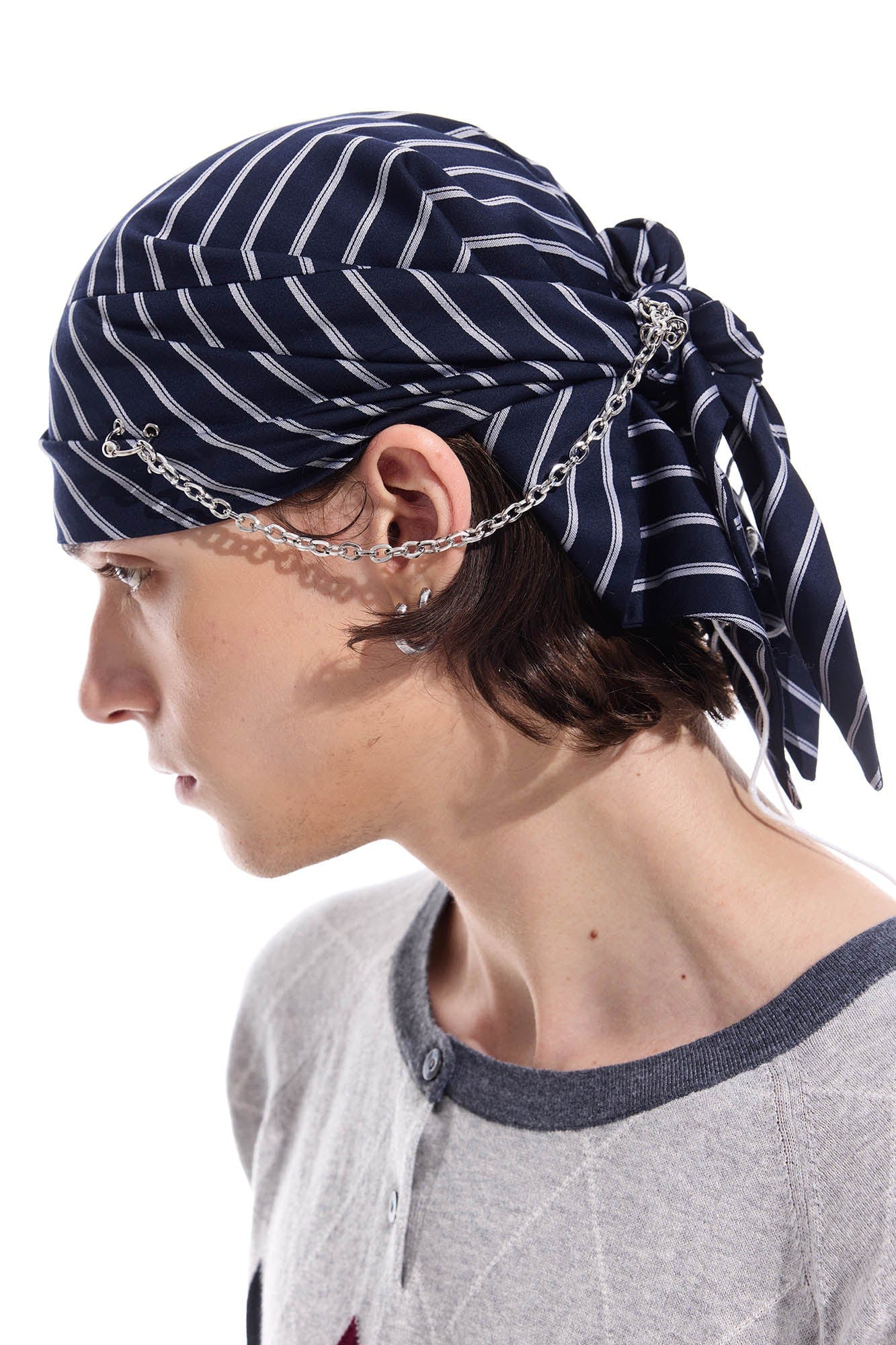 WHISTLEHUNTER Striped Detachable Chain Lace-Up Headscarf