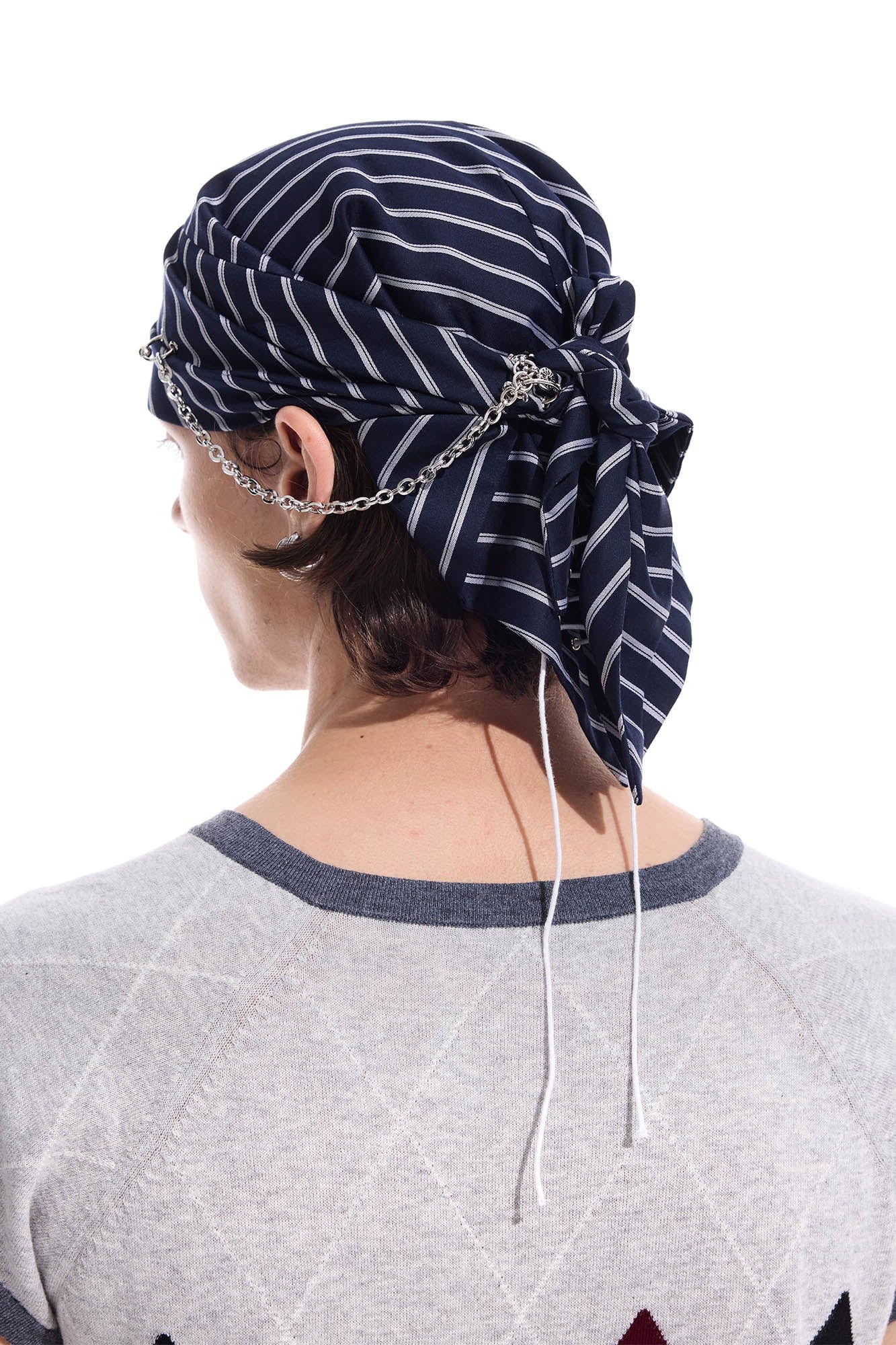 WHISTLEHUNTER Striped Detachable Chain Lace-Up Headscarf