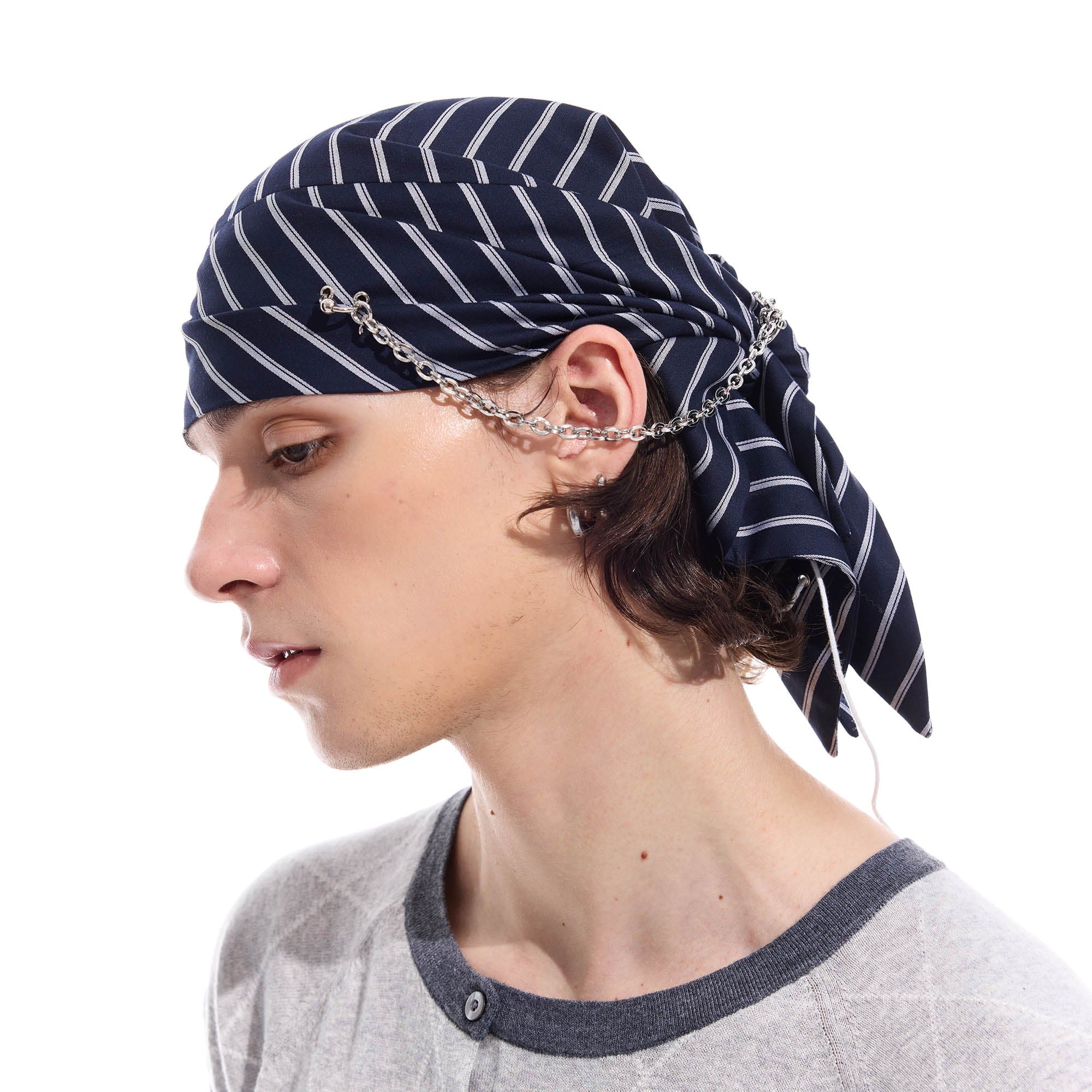 WHISTLEHUNTER Striped Detachable Chain Lace-Up Headscarf