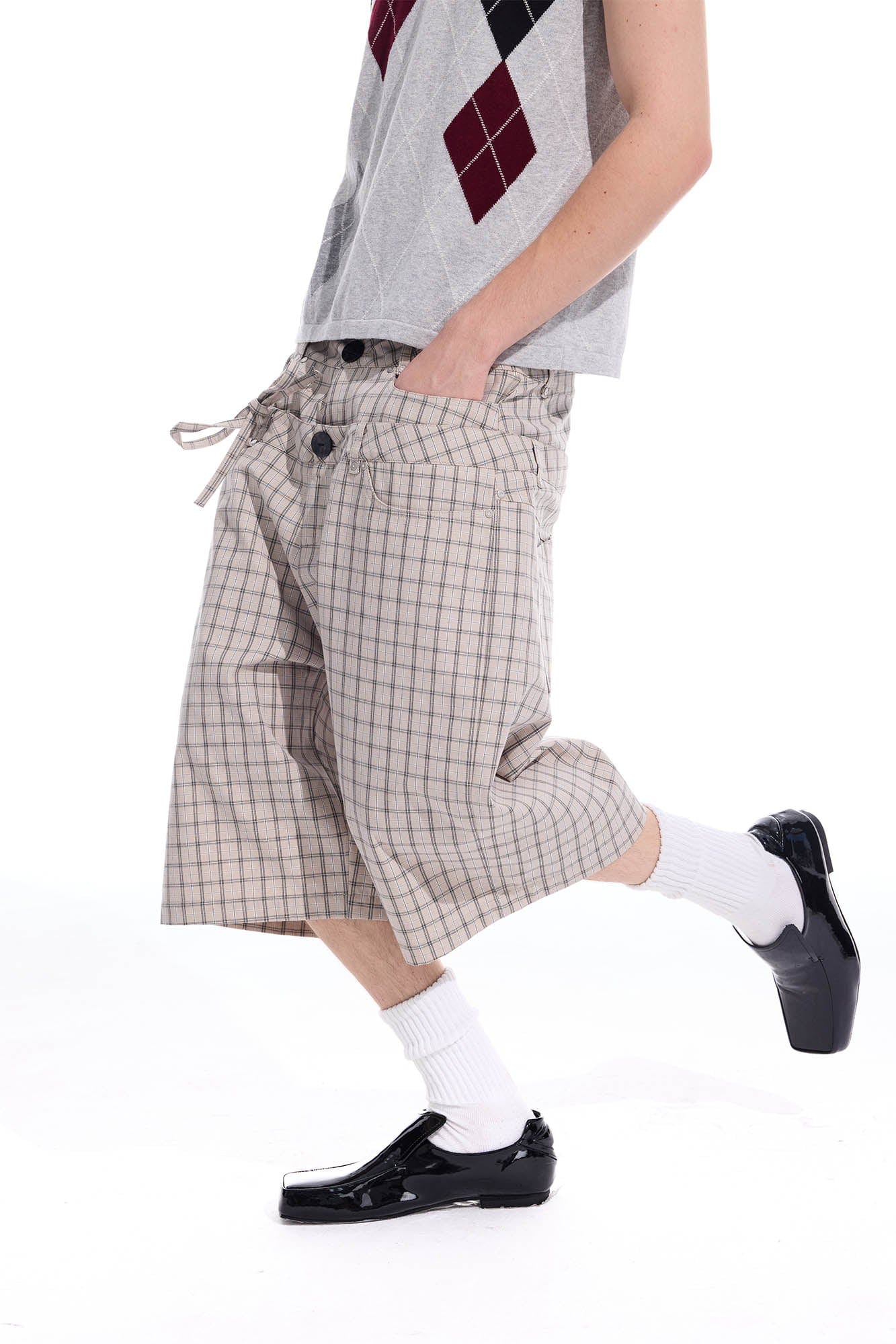 WHISTLEHUNTER Plaid Double-Waist Strap Shorts