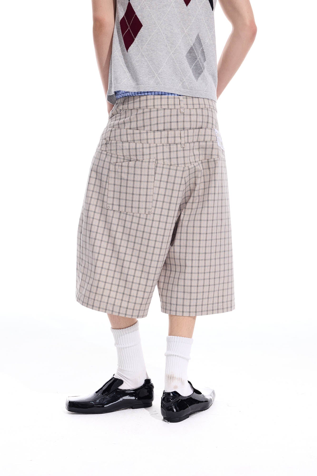 WHISTLEHUNTER Plaid Double-Waist Strap Shorts