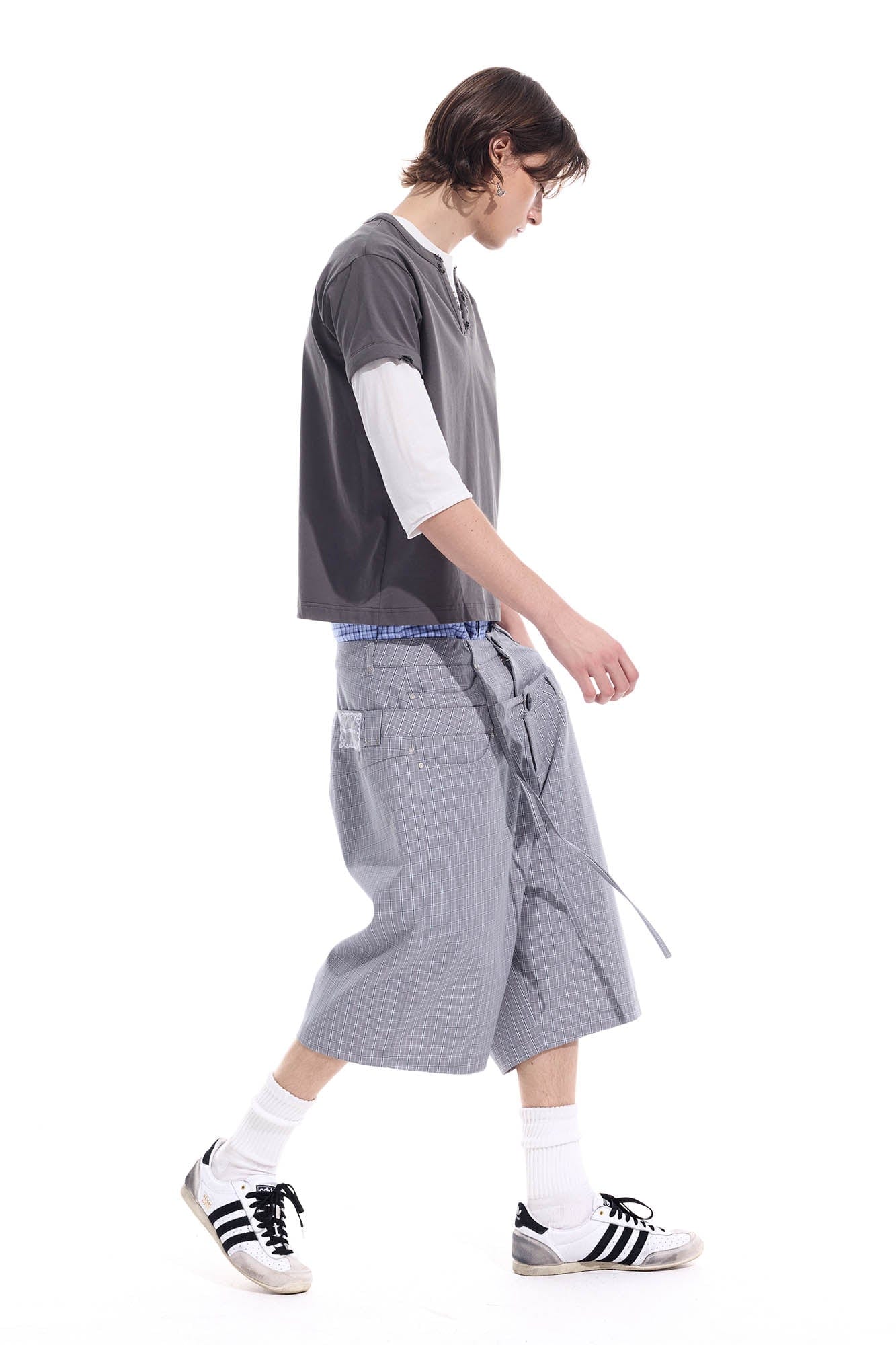 WHISTLEHUNTER Plaid Double-Waist Strap Shorts