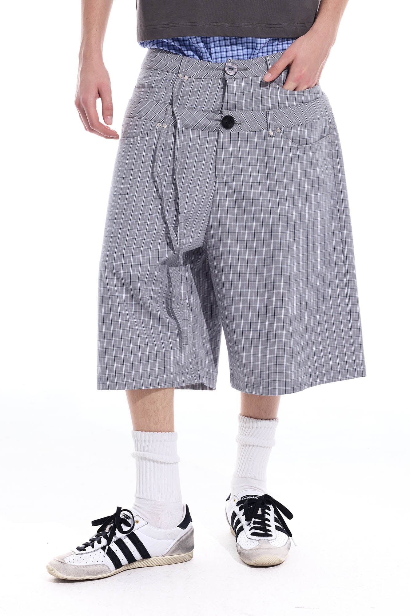 WHISTLEHUNTER Plaid Double-Waist Strap Shorts