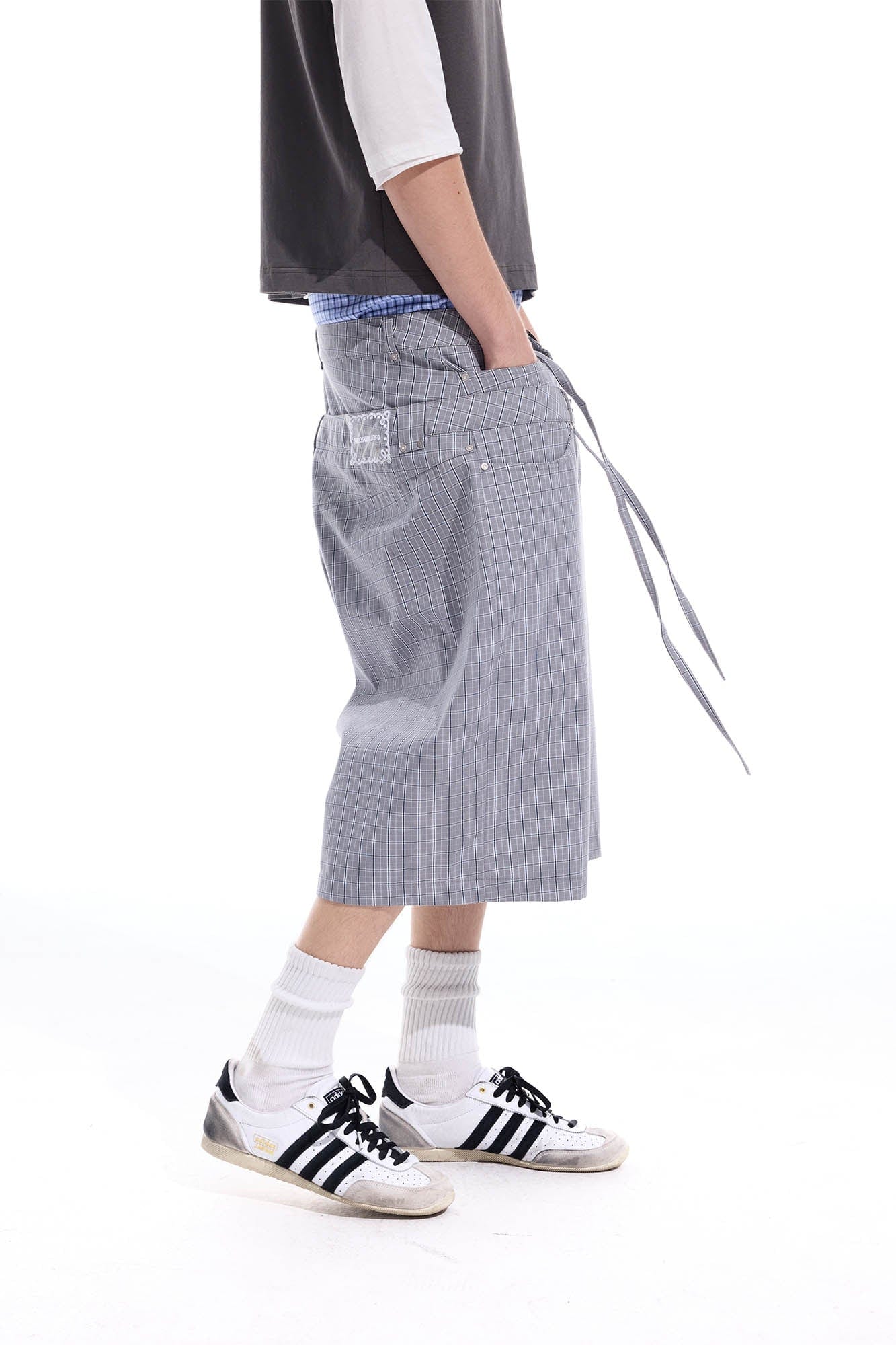 WHISTLEHUNTER Plaid Double-Waist Strap Shorts