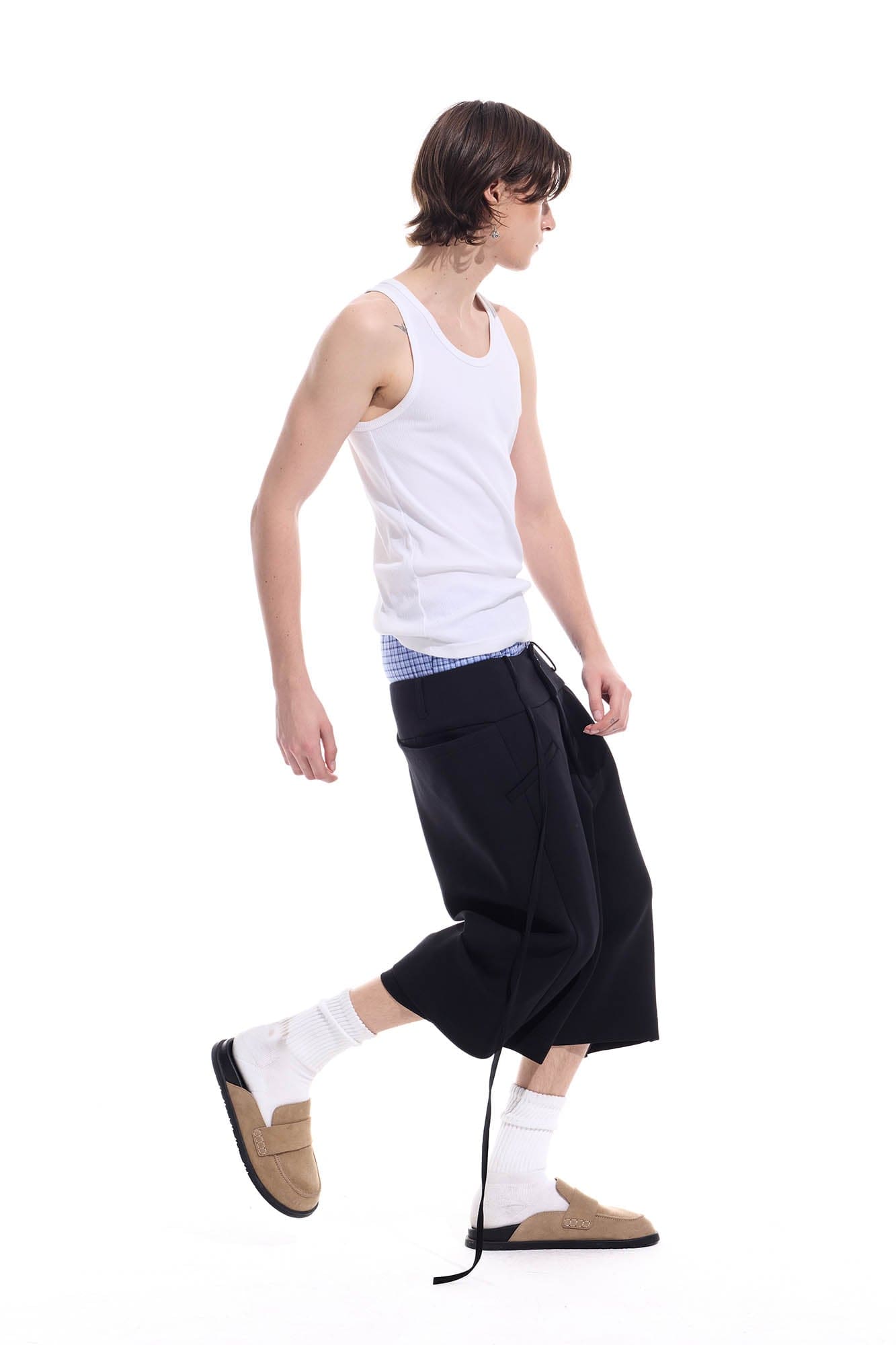 WHISTLEHUNTER Layered Crinkled Strap Shorts
