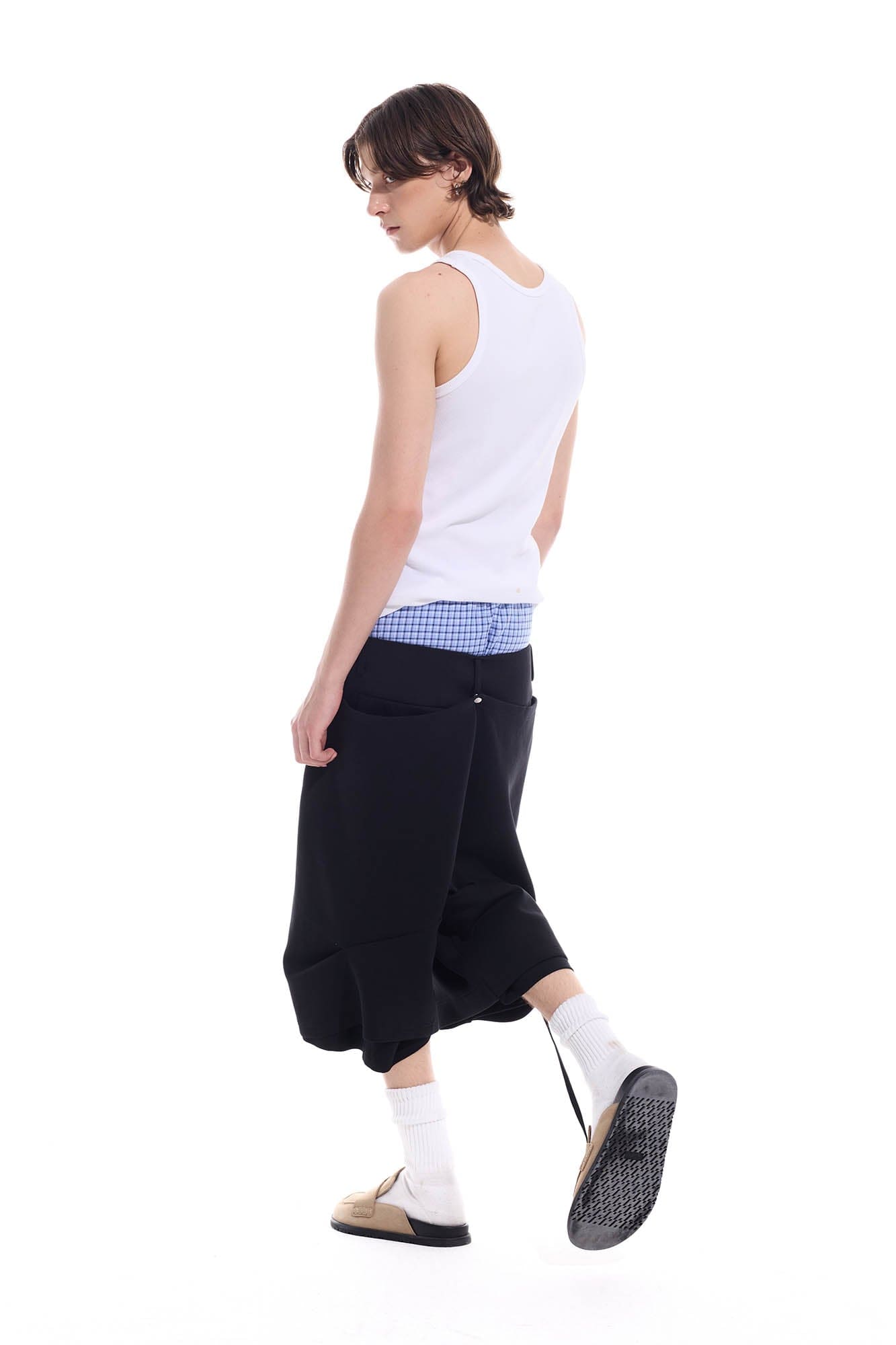 WHISTLEHUNTER Layered Crinkled Strap Shorts