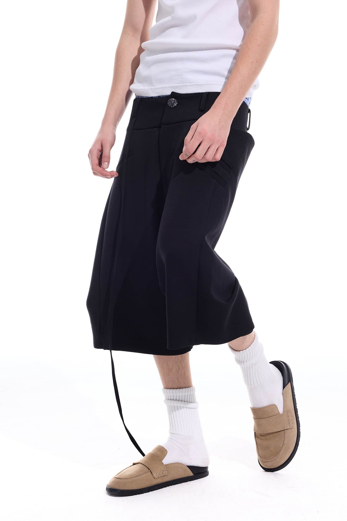 WHISTLEHUNTER Layered Crinkled Strap Shorts