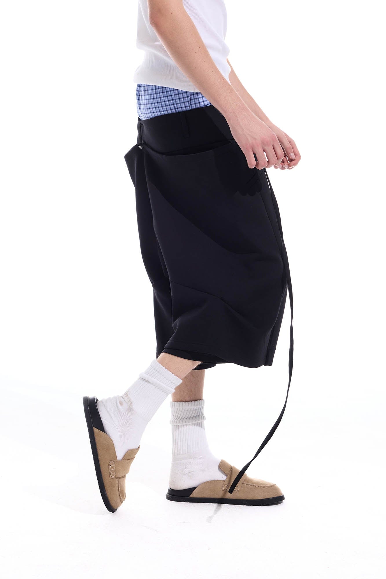 WHISTLEHUNTER Layered Crinkled Strap Shorts