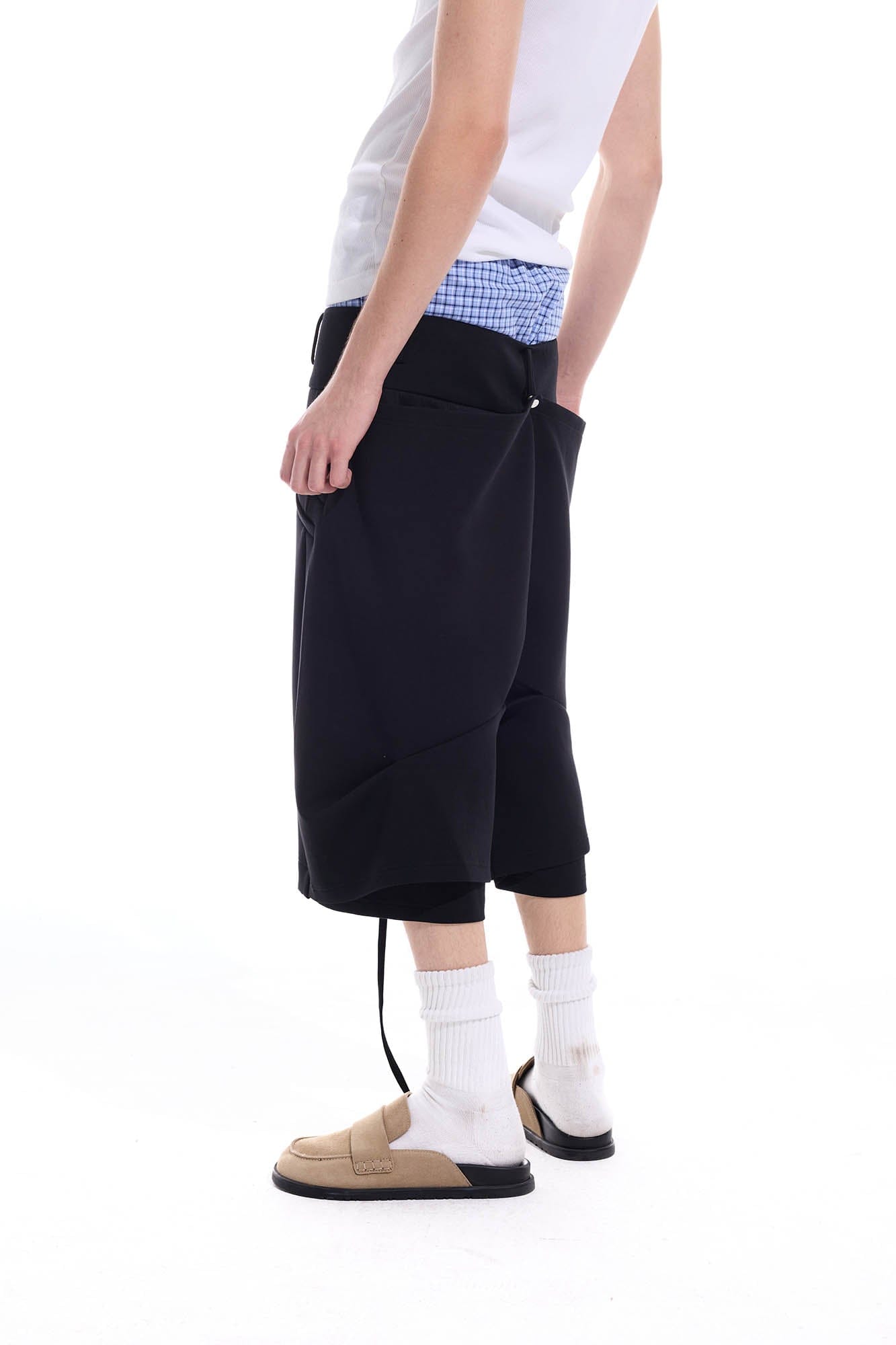 WHISTLEHUNTER Layered Crinkled Strap Shorts