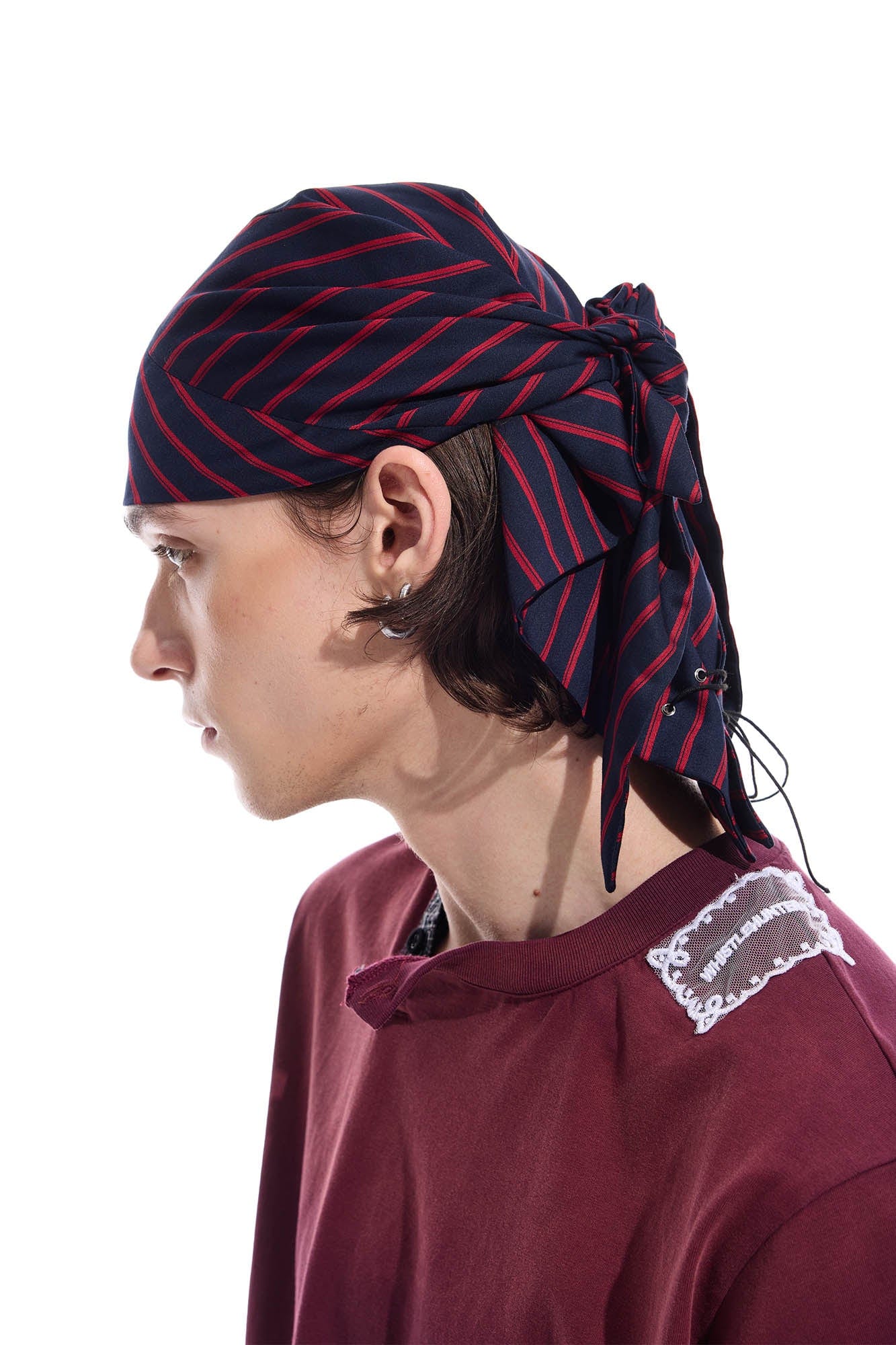 WHISTLEHUNTER Striped Detachable Chain Lace-Up Headscarf