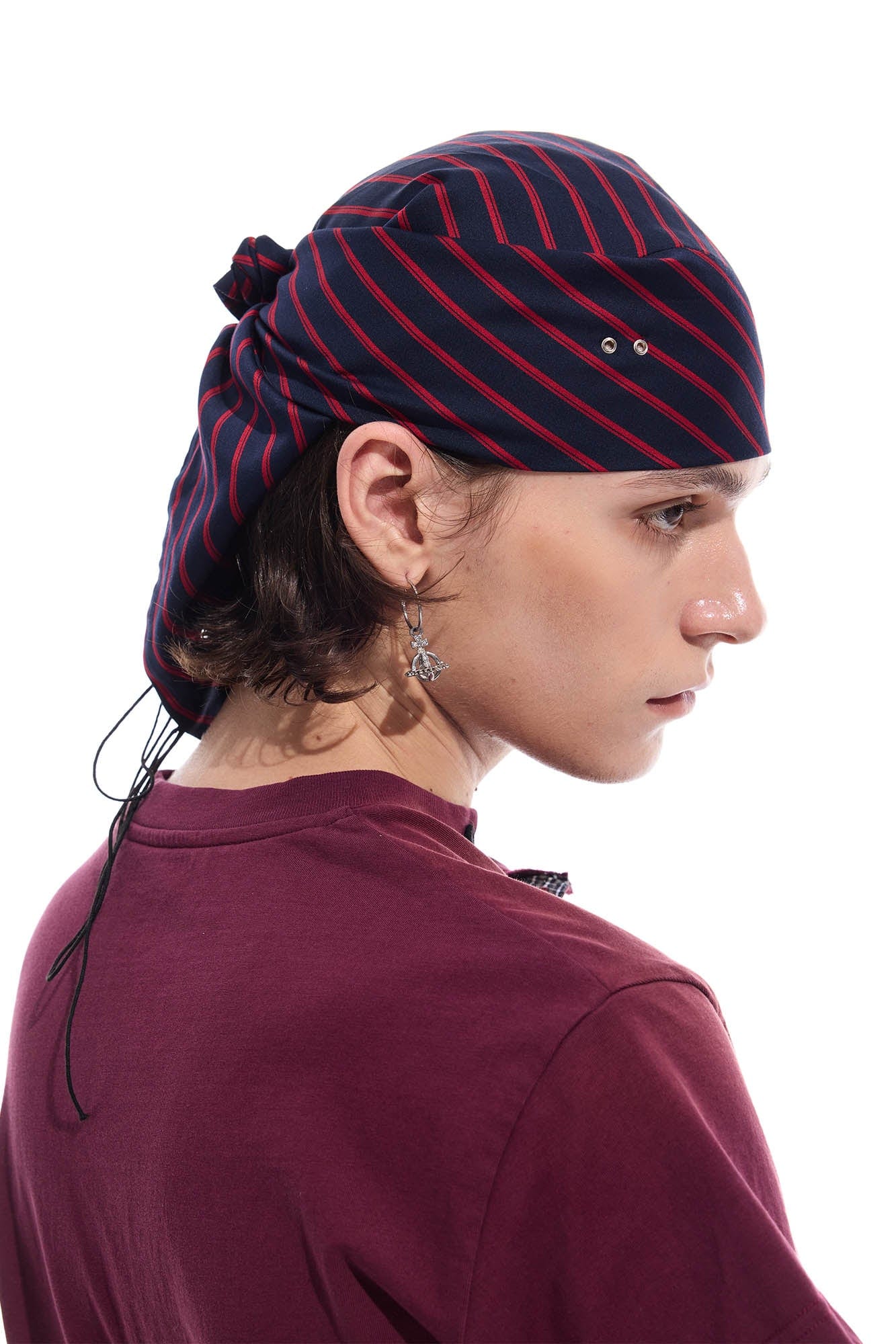 WHISTLEHUNTER Striped Detachable Chain Lace-Up Headscarf
