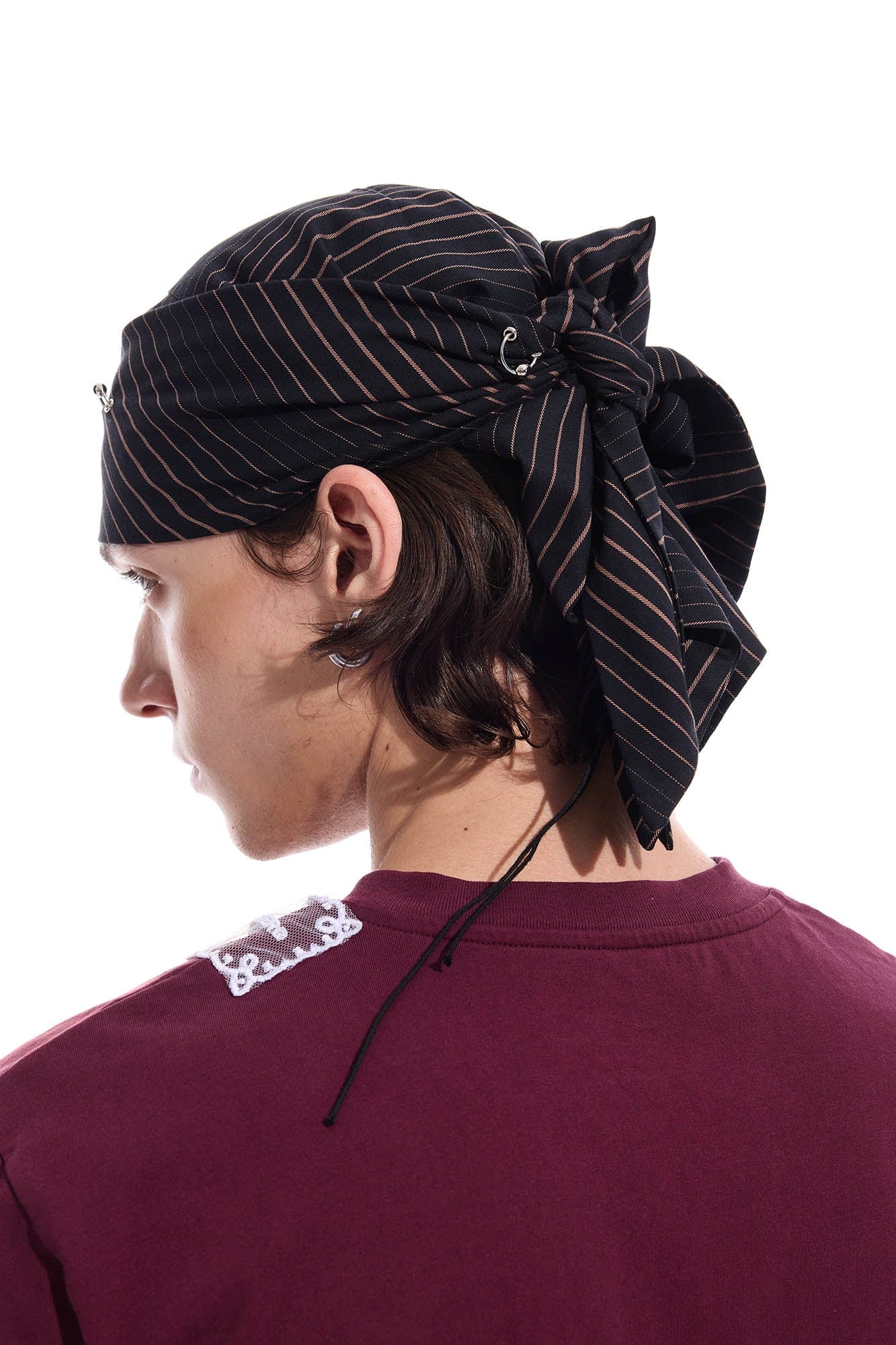 WHISTLEHUNTER Striped Detachable Chain Lace-Up Headscarf