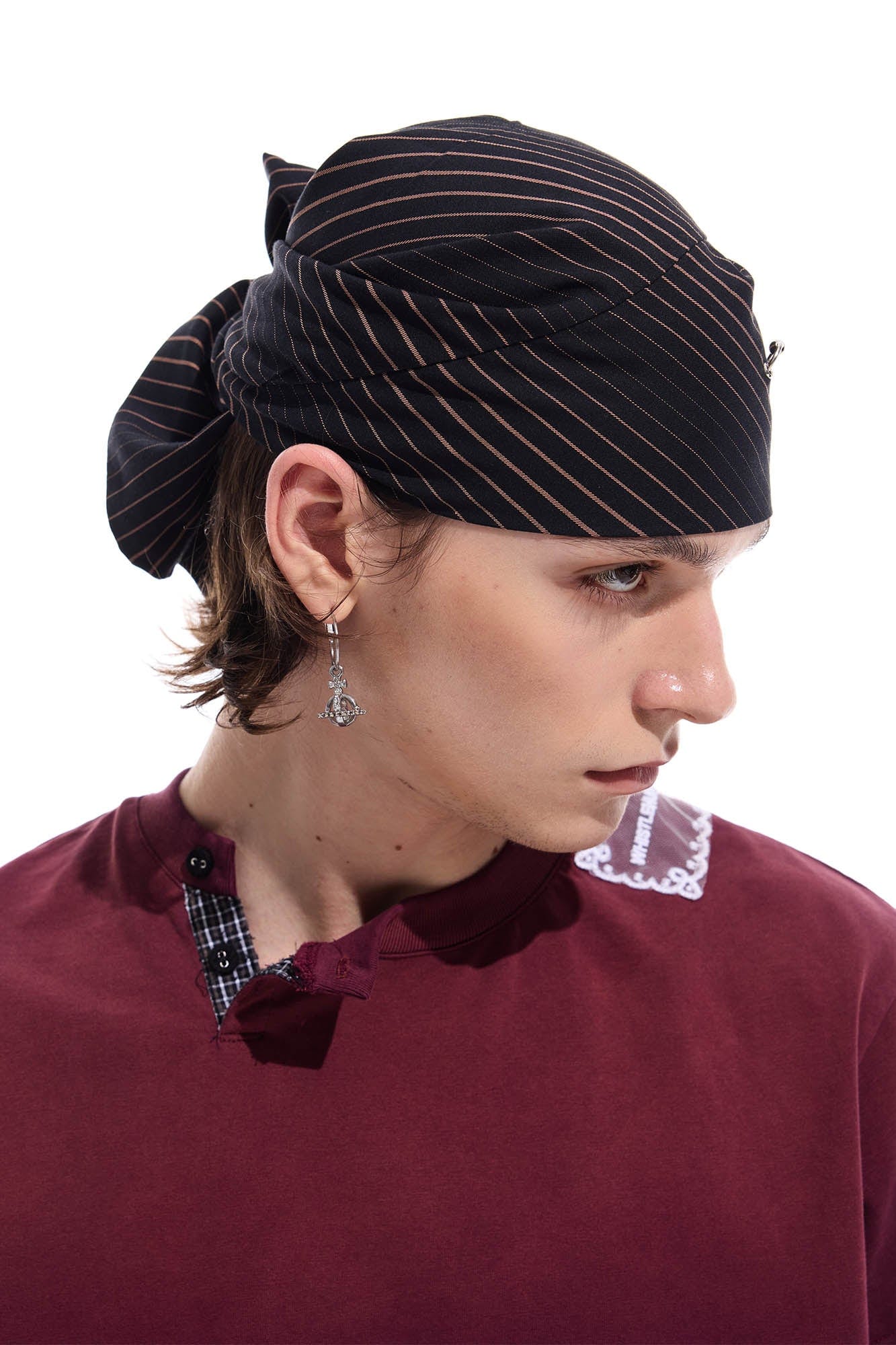 WHISTLEHUNTER Striped Detachable Chain Lace-Up Headscarf