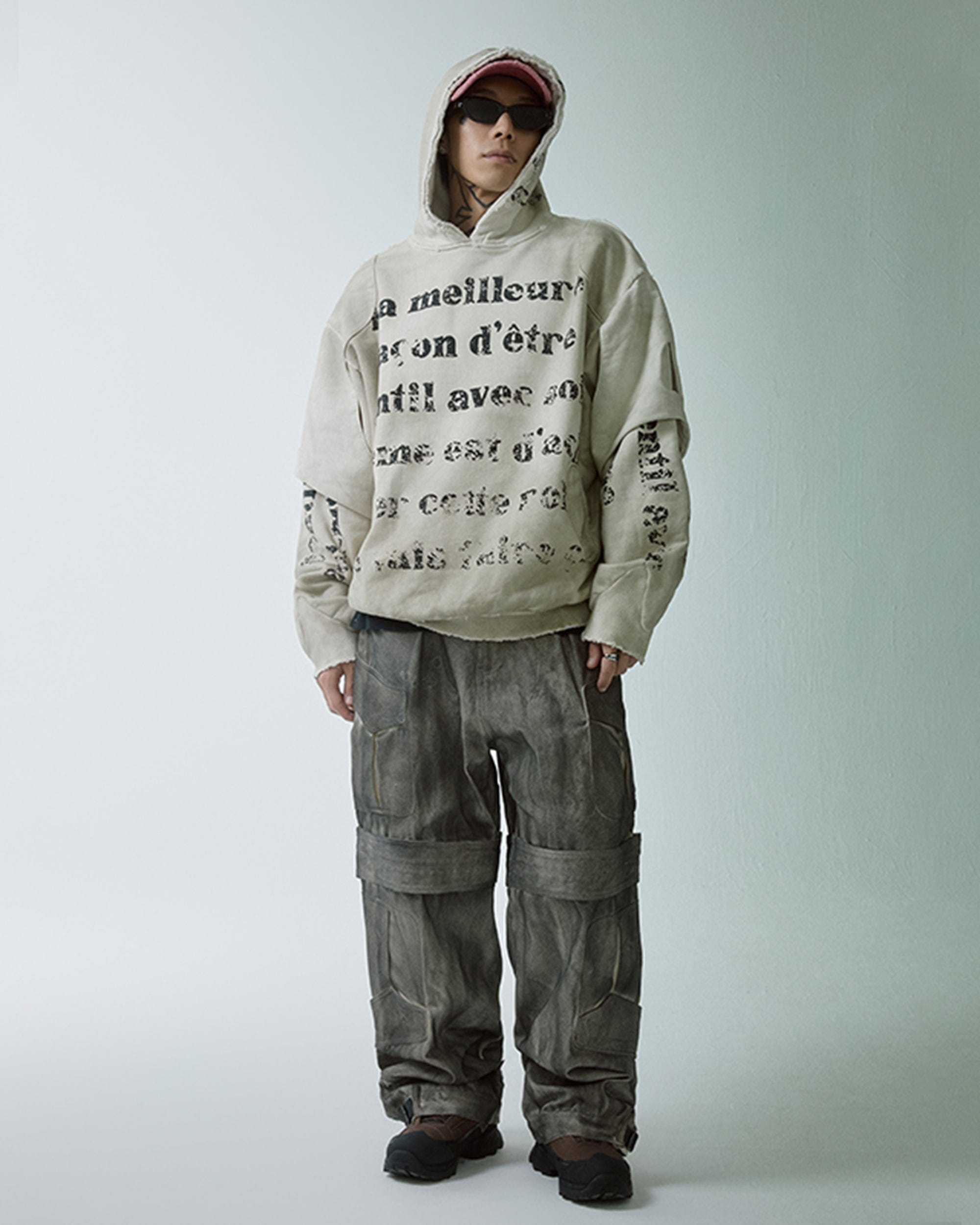 F2CE Distressed Layered Slogan Hoodie