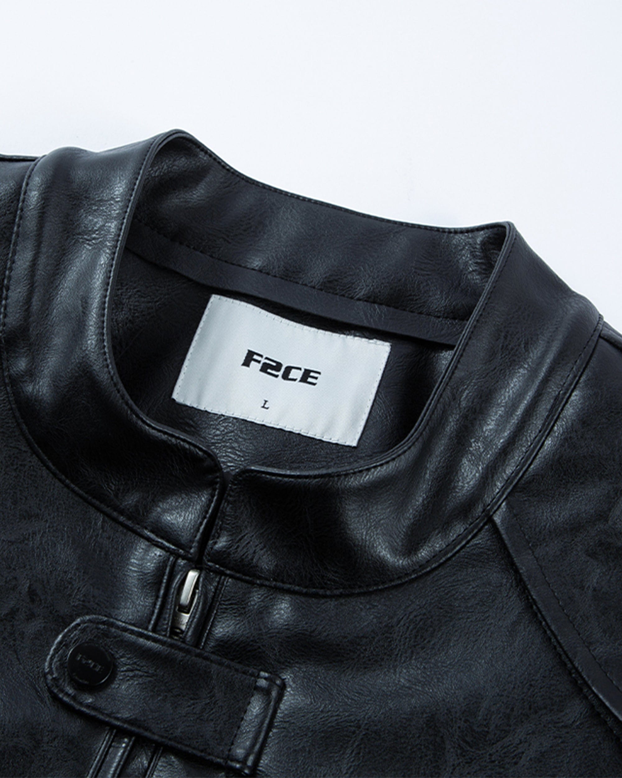 F2CE Modern Deconstructed Faux Leather Biker Jacket Black