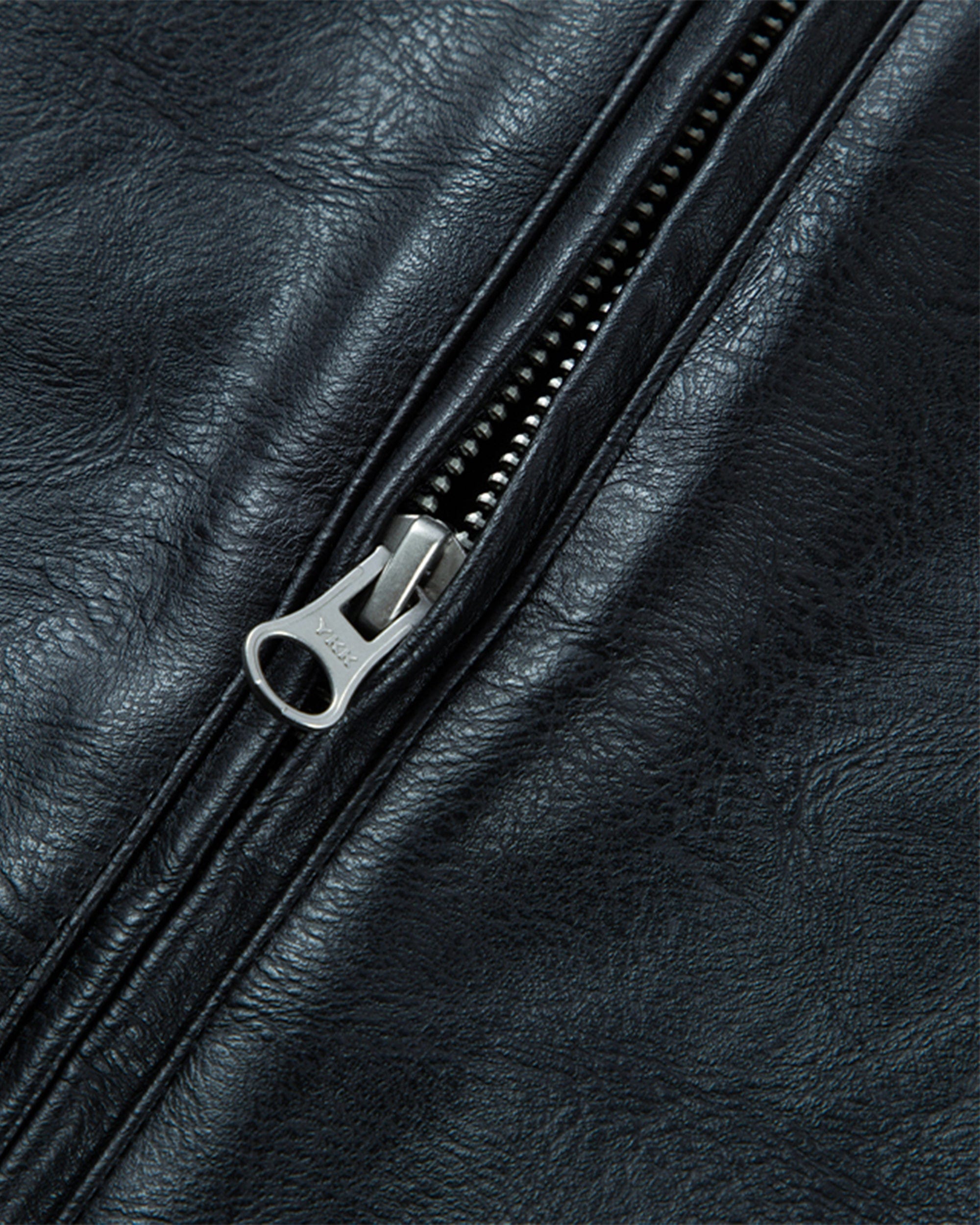 F2CE Modern Deconstructed Faux Leather Biker Jacket Black